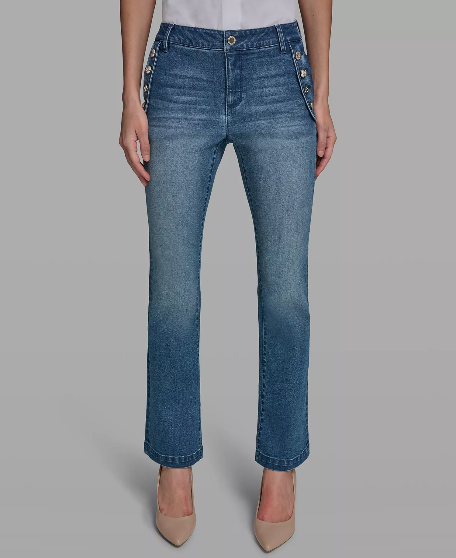 Petite Mid Rise Denim Pants - Steel Blue - 10P