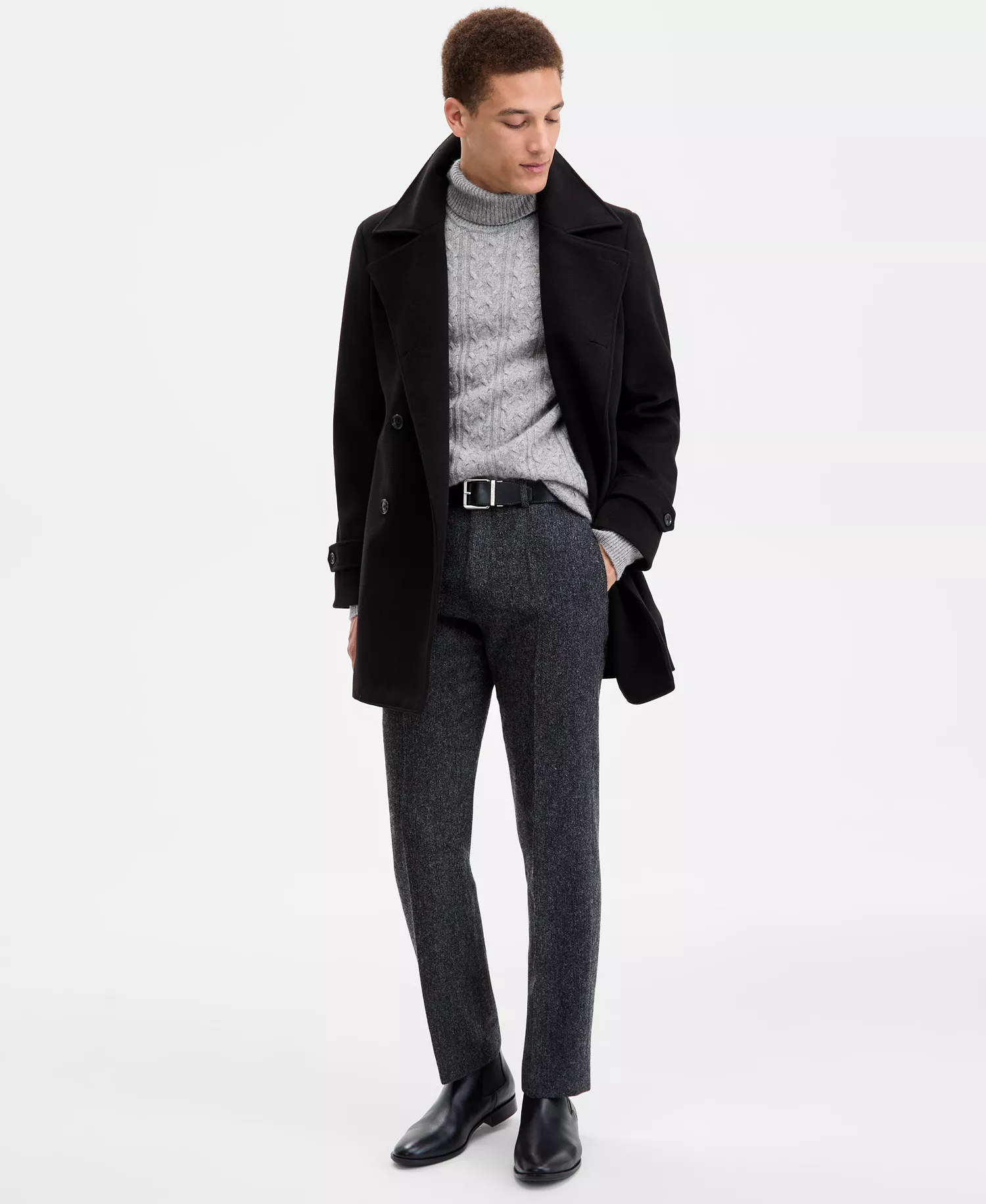 Men's Modern Fit Peacoat  - Black - 36R