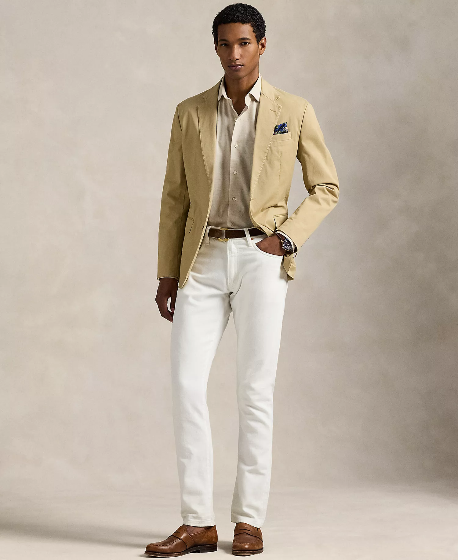 Men's Classic-Fit Plaid Stretch Poplin Shirt - Coastal Beige/White - 2XL