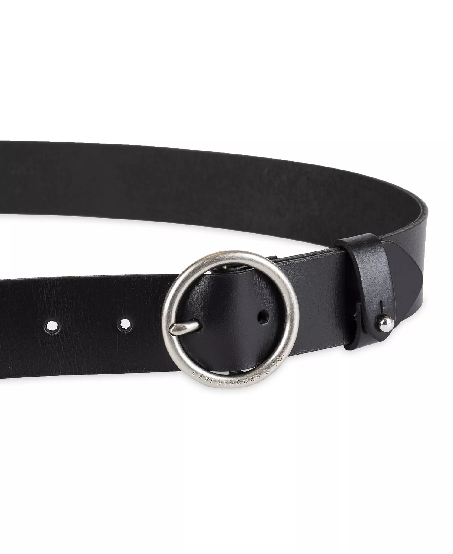 Women's Circular Center Bar Buckle Leather Belt - Black - L