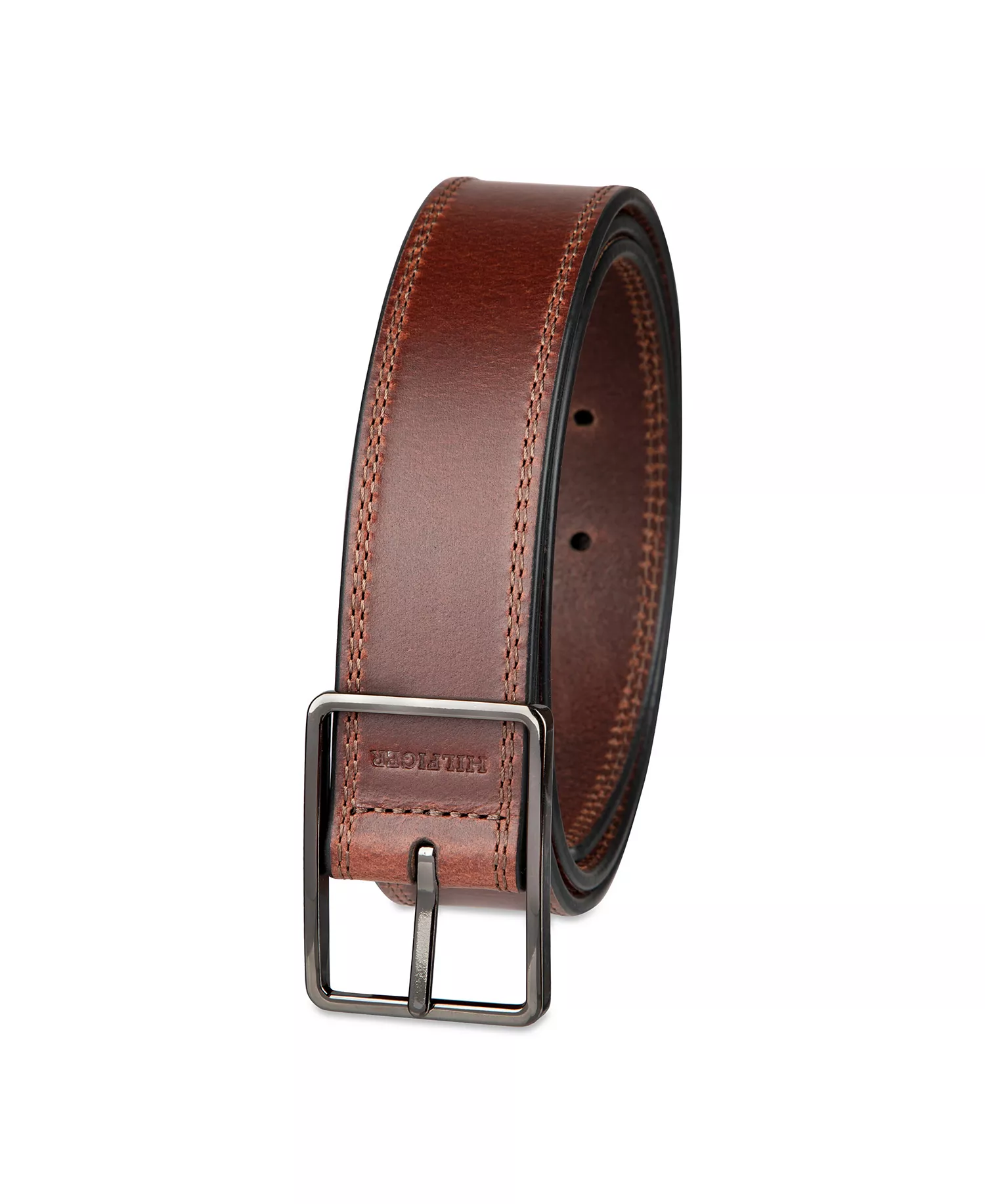 Men's Casual Center Bar Buckle Leather Belt - Chocolate Brown - L (38-40)
