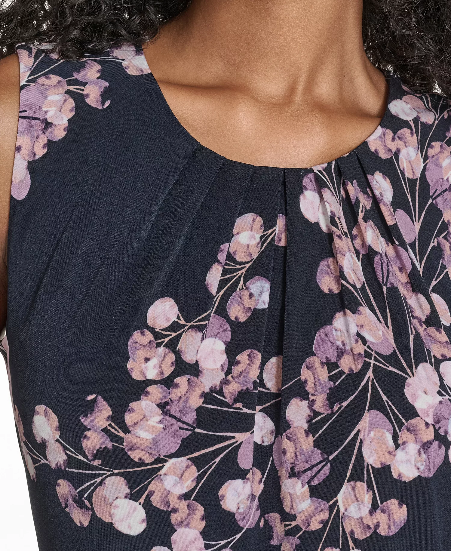 Women's Printed Sleeveless Cami Top - Navy/cream Multi - L