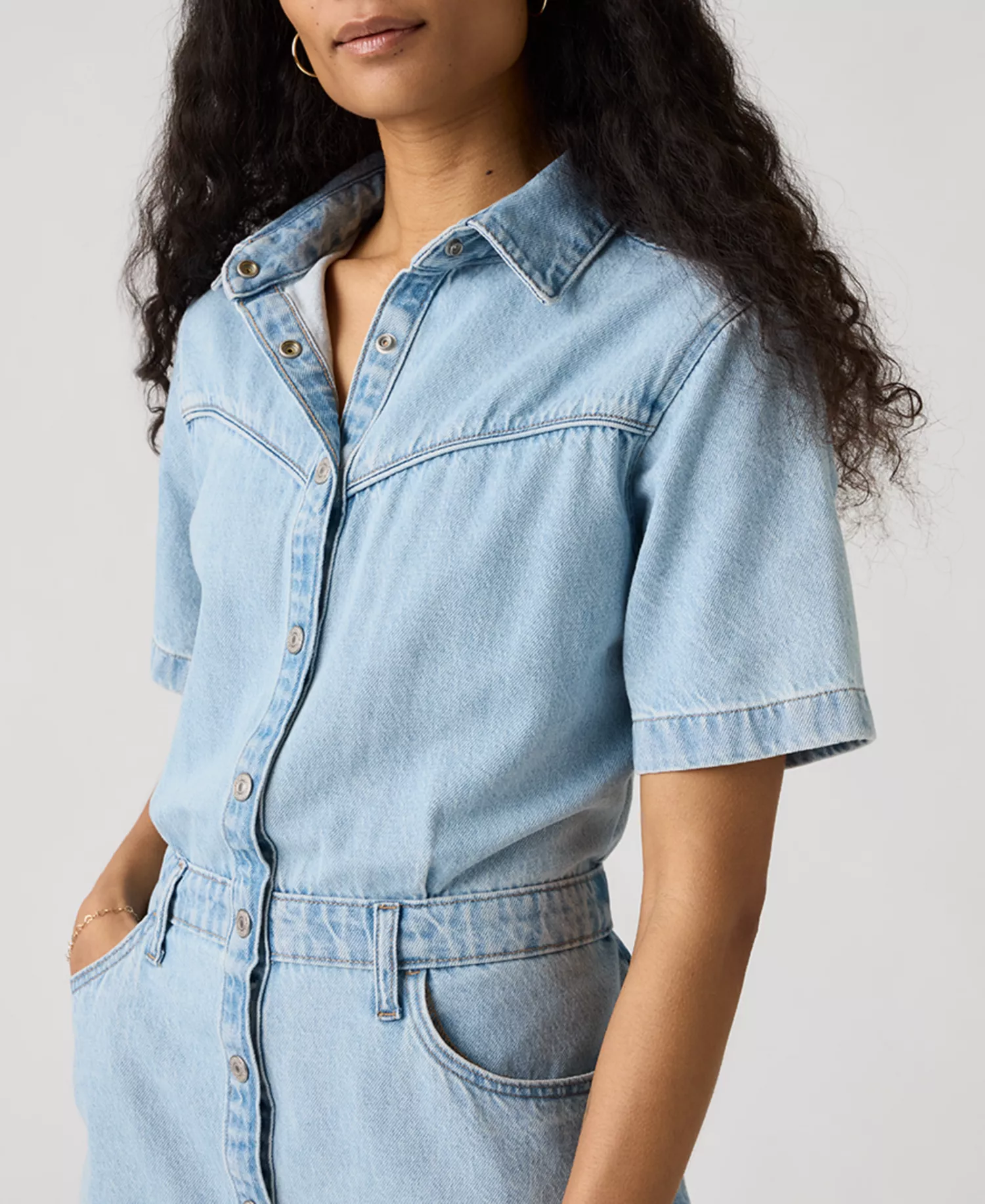 Premium Women's Short-Sleeve Logan Western Denim Dress - Blasted Stone Dress - L
