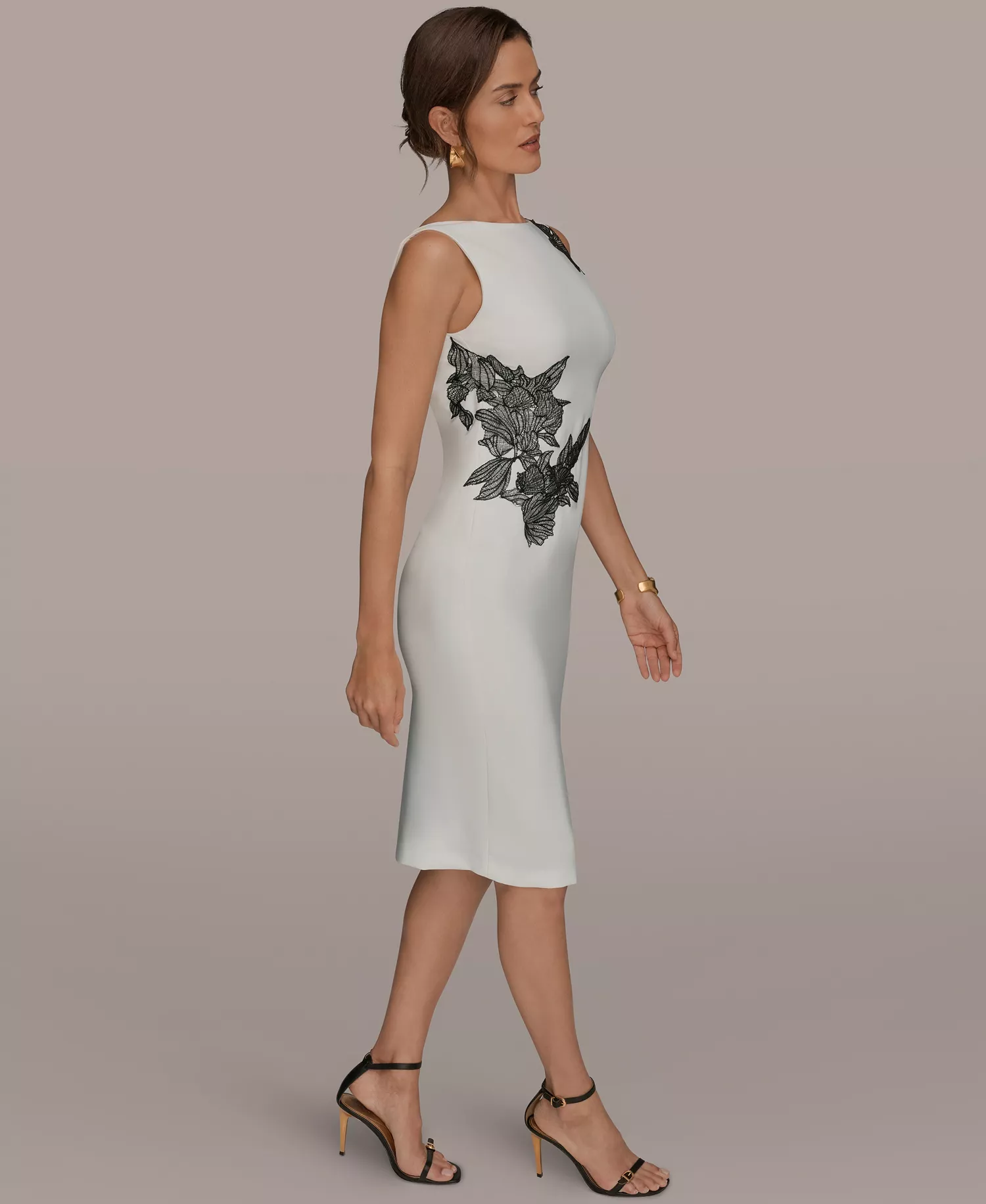 Petite Applique Detail Sheath Dress - Cream/black - 0P