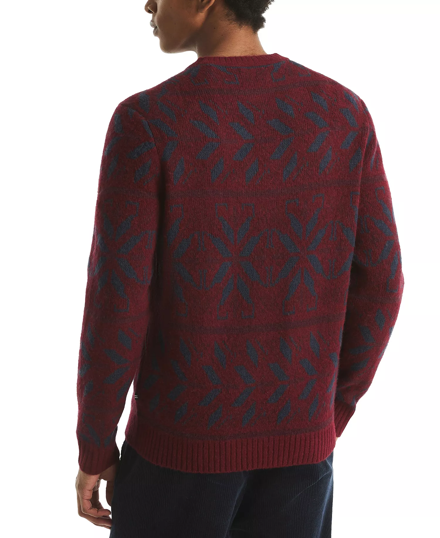 Men's Fair Isle Print Sweater - Deep Crimson - 2XL