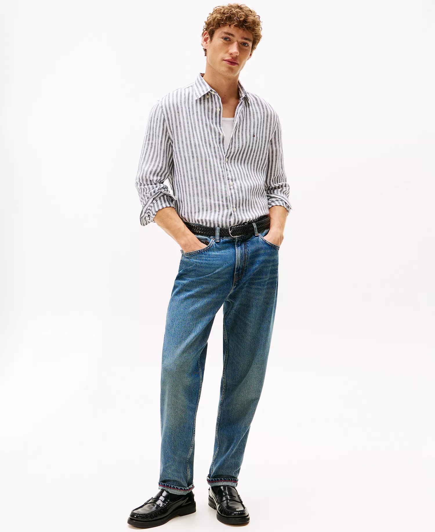 Men's Pigment-Dyed Stripe Linen Button Up Shirt - Desert Sky / Stripe - L