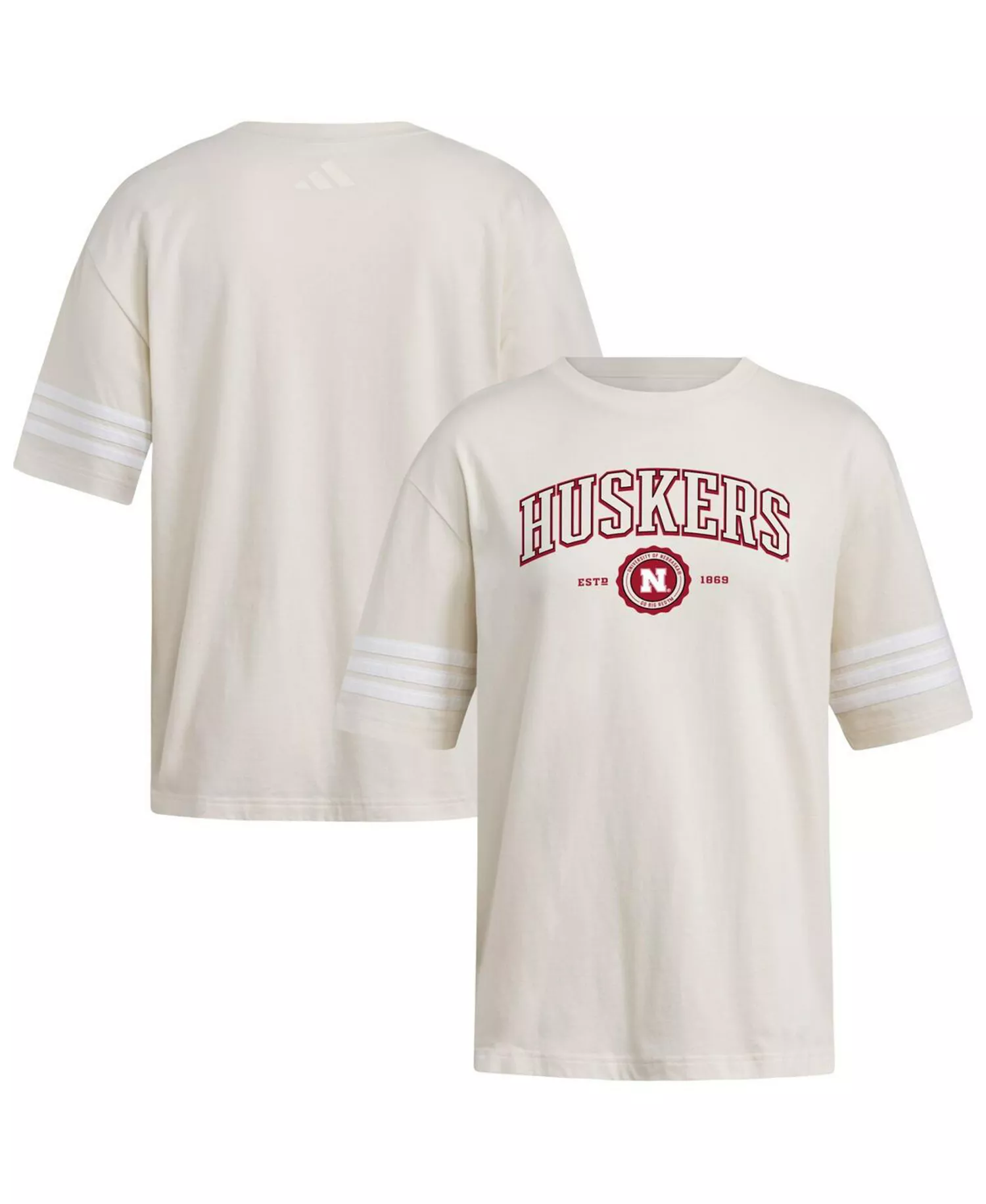 Women's Cream Nebraska Huskers Fashion Three-Stripes Oversized T-Shirt - Cream - L