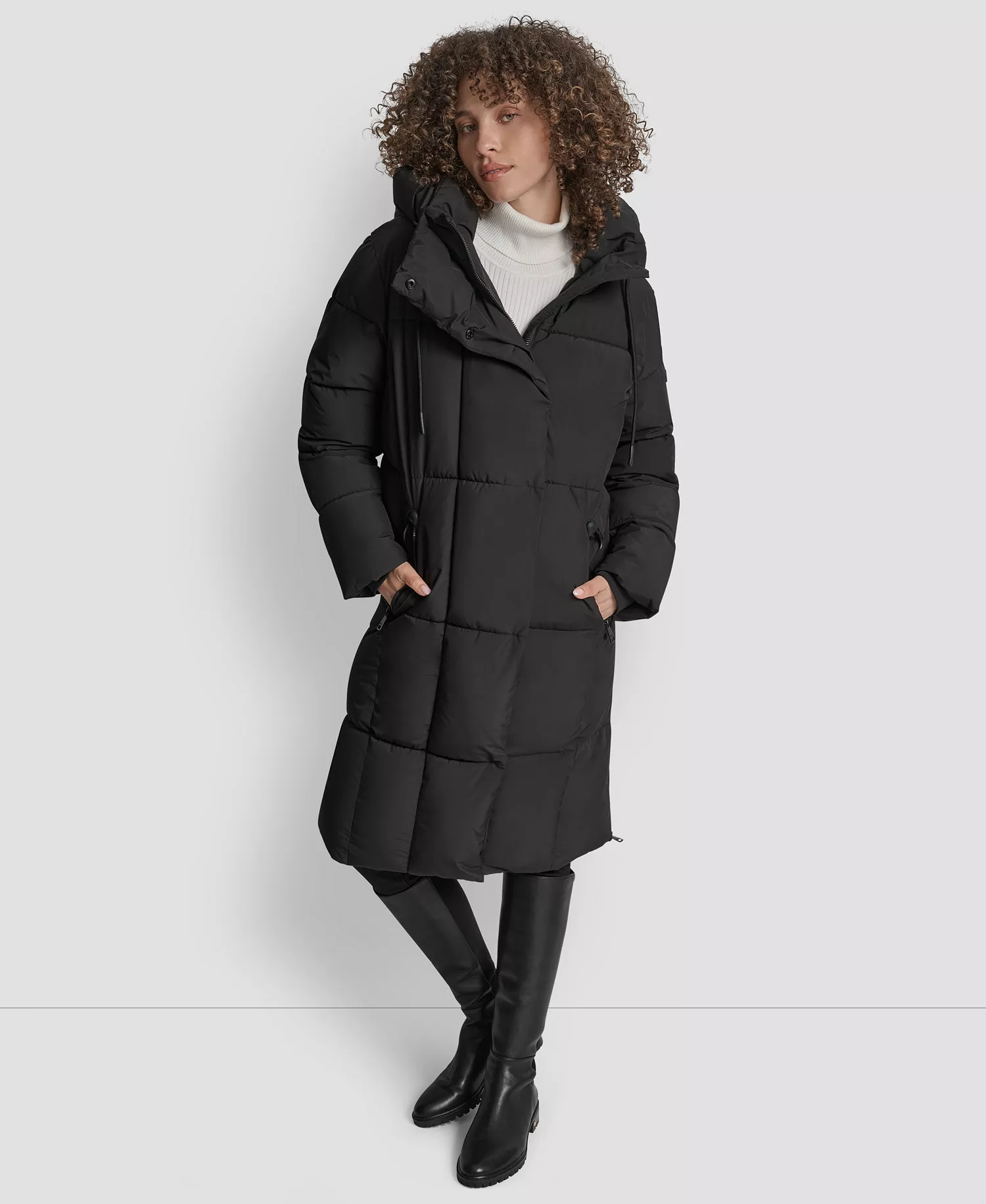 Women's Zip-Front Stand Collar Coat - Black - L