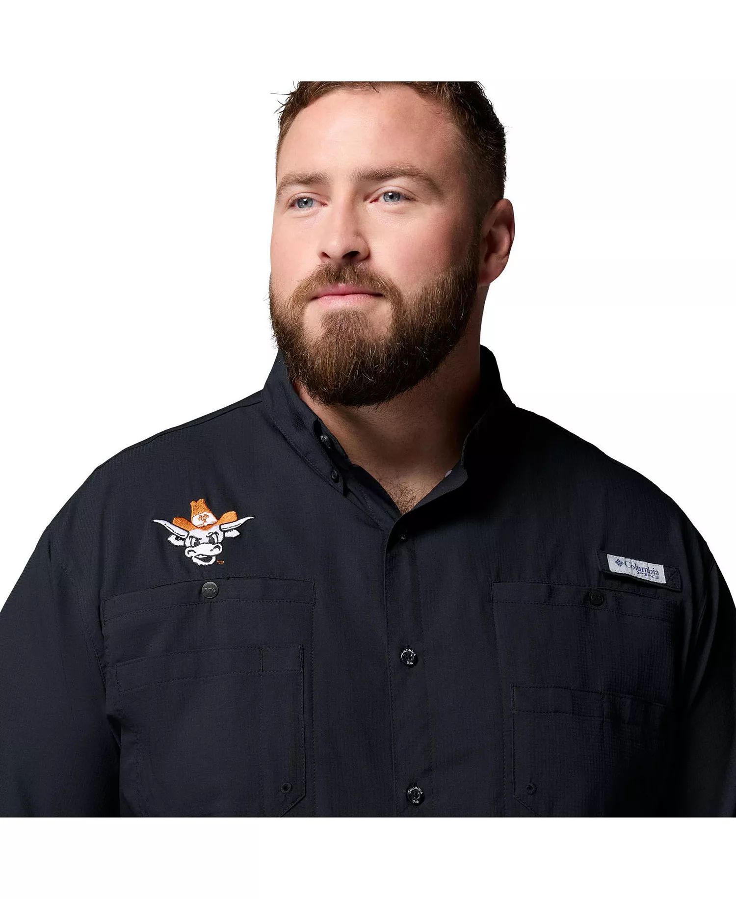 Men's Black Texas Longhorns Big Tall Tamiami Omni-Shade Button-Down Shirt - Black - 2XT