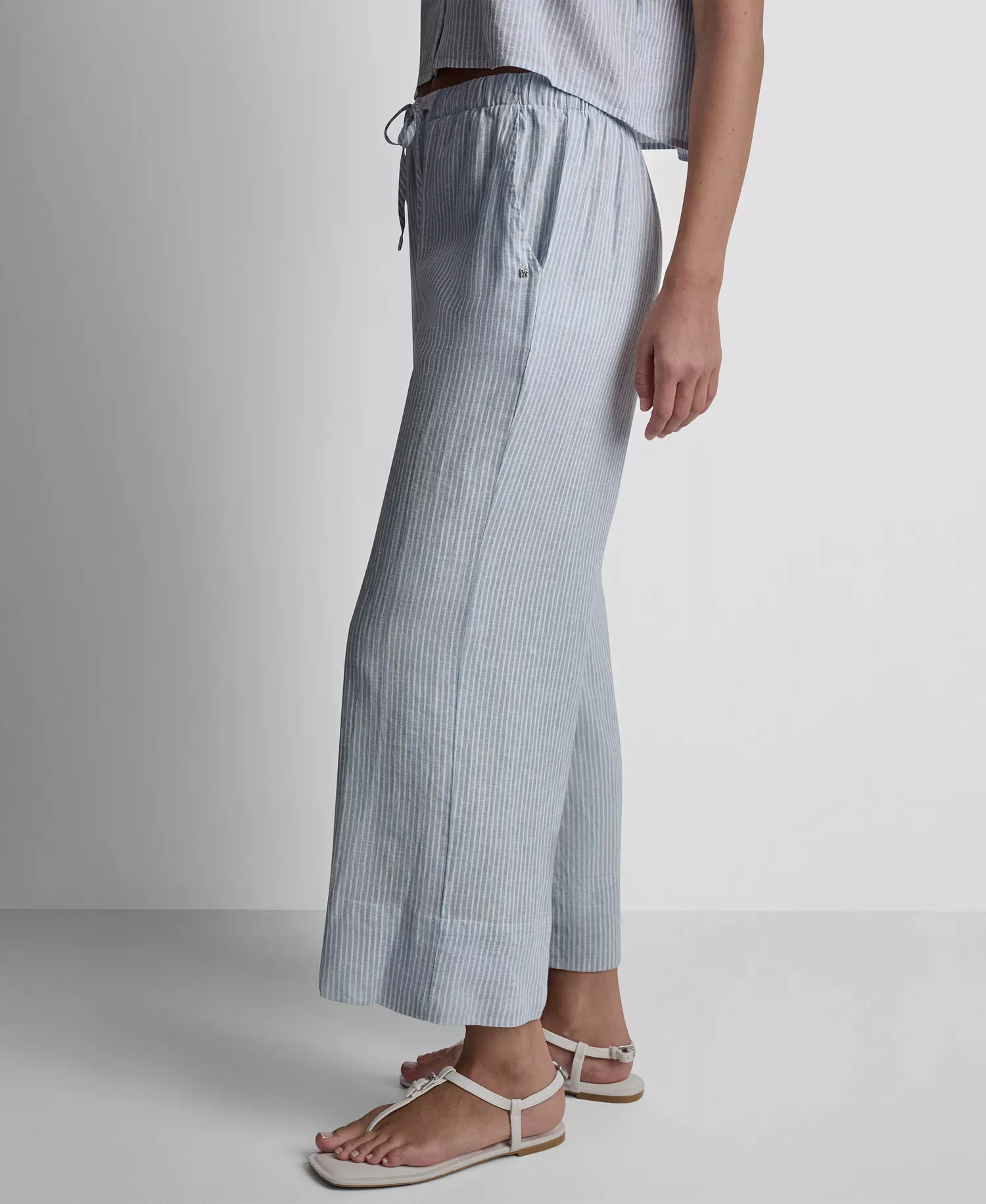 Petite Linen-Blend High-Waist Wide-Leg Drawstring Pants - Lex Chambray - PL