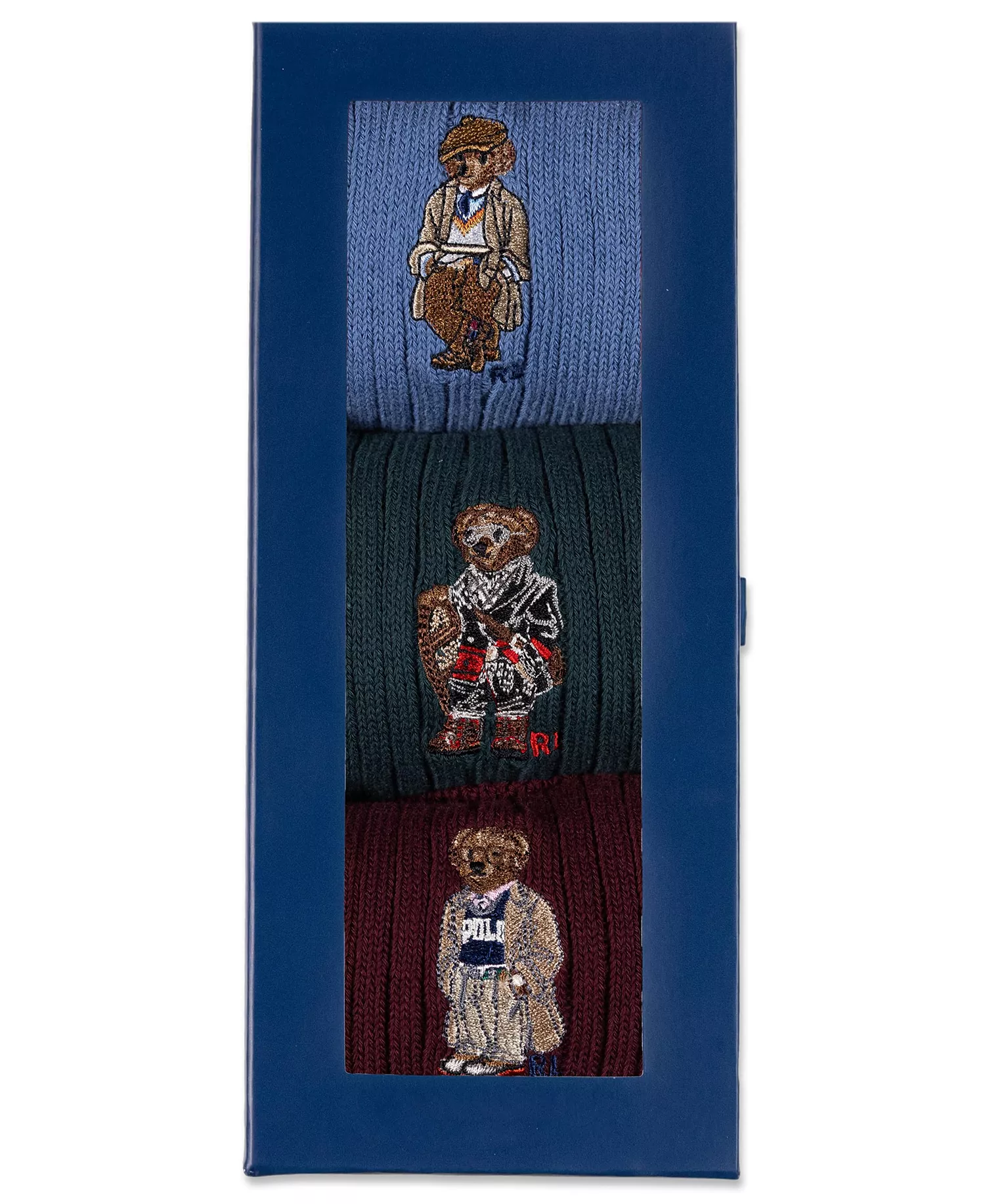Men's 3-Pack Embroidered Bears Socks Gift Box - Wine - 7-12