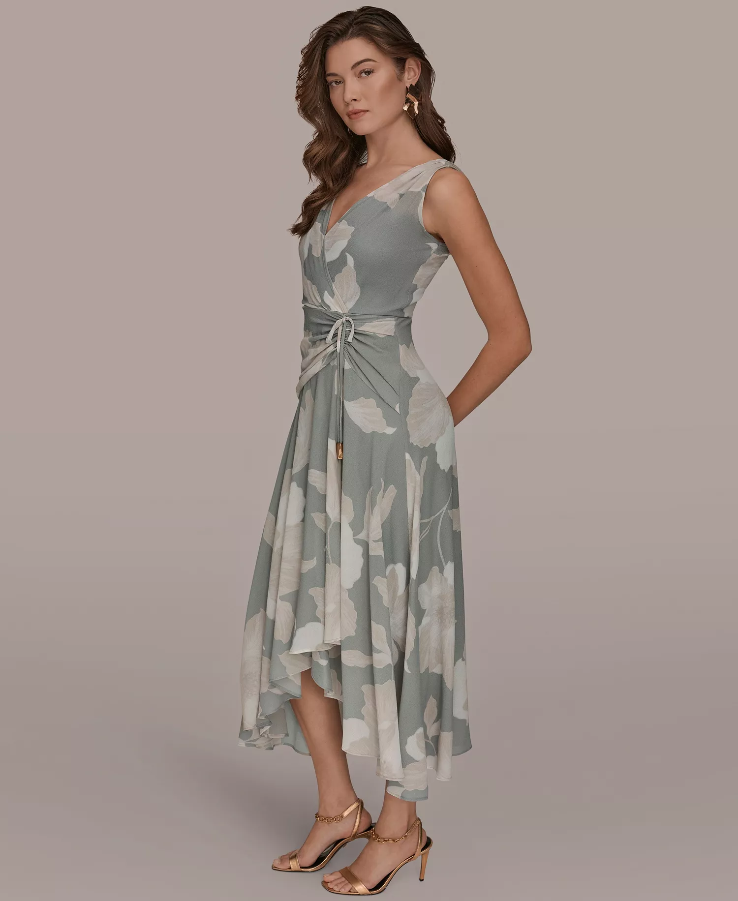 Women's Faux-Wrap Sleeveless Dress - Weathered Sage/Cream - 10