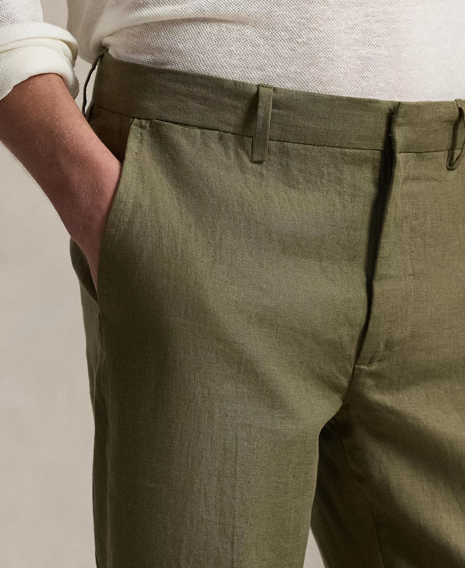 Men's Linen Suit Trousers - Basic Olive - 30 - 30