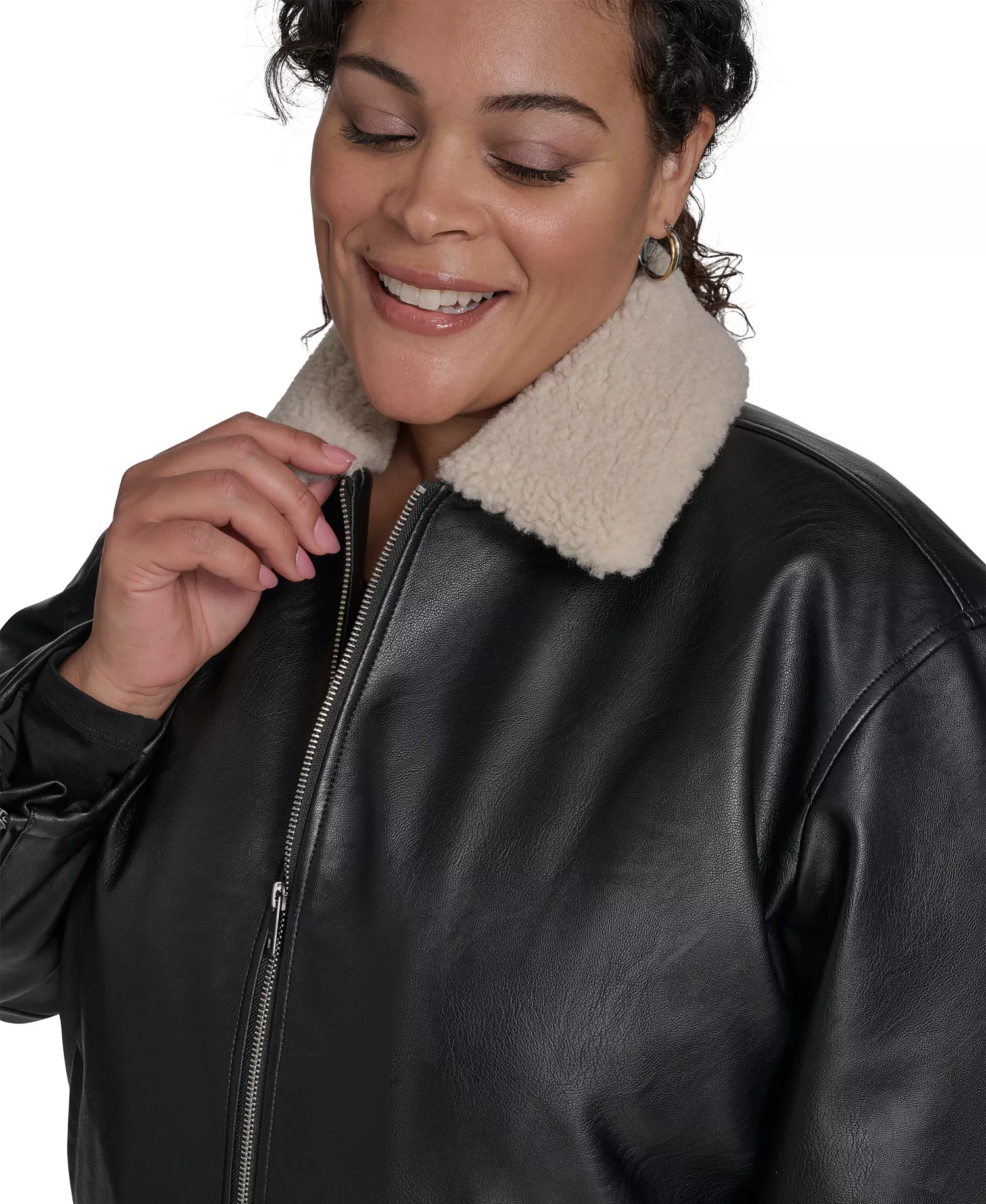 Plus Size Long Sleeves Bomber Jacket - Black - 1X