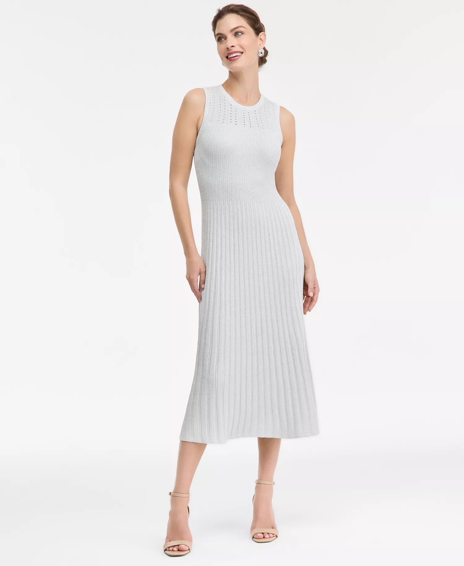 Women's Sleeveless Metallic Sweater Dress, Macy's Exclusive - Vintage Crm Lrx - L