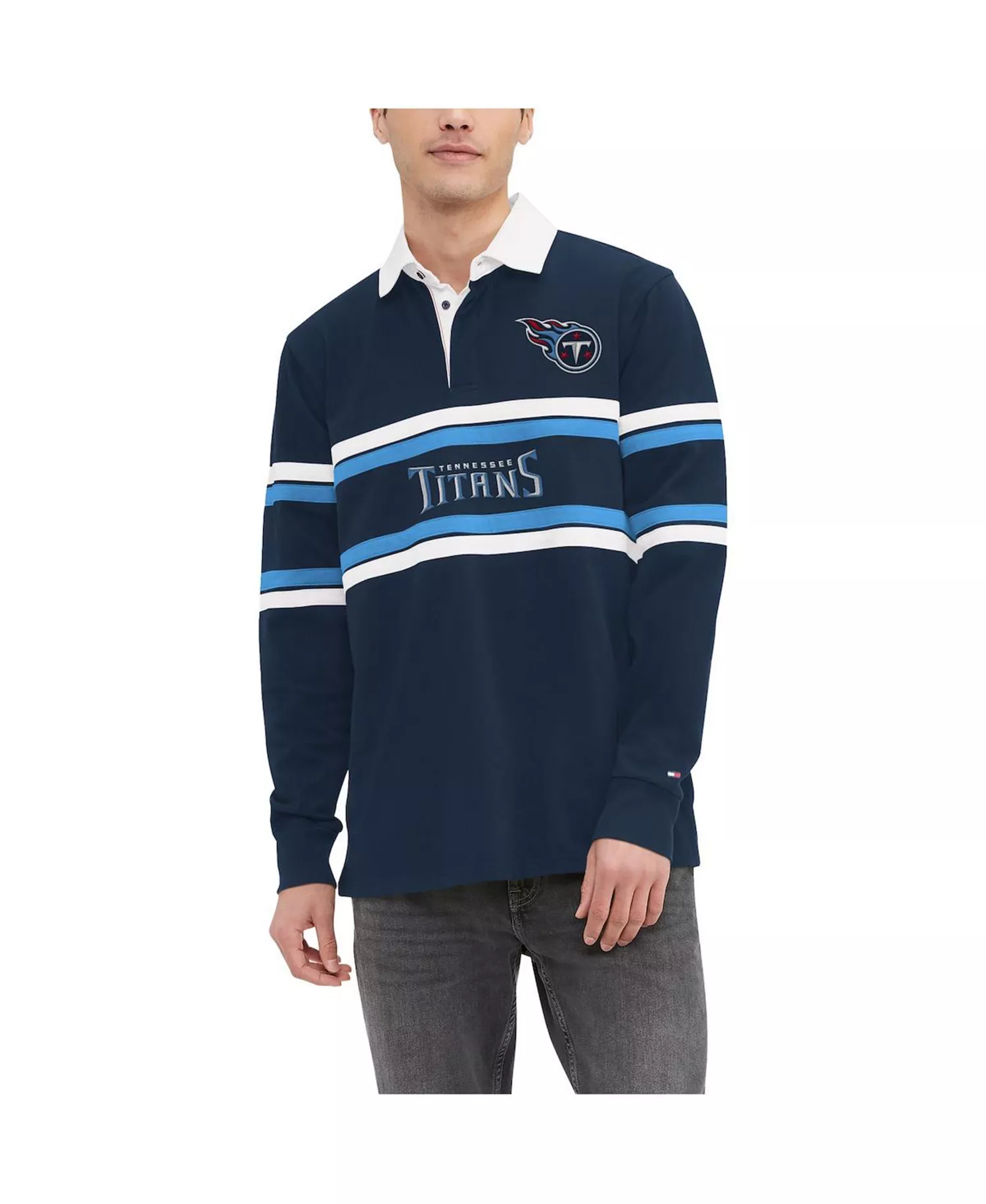Men's Navy Tennessee Titans Cory Varsity Rugby Long Sleeve T-Shirt - Navy, Blue - L