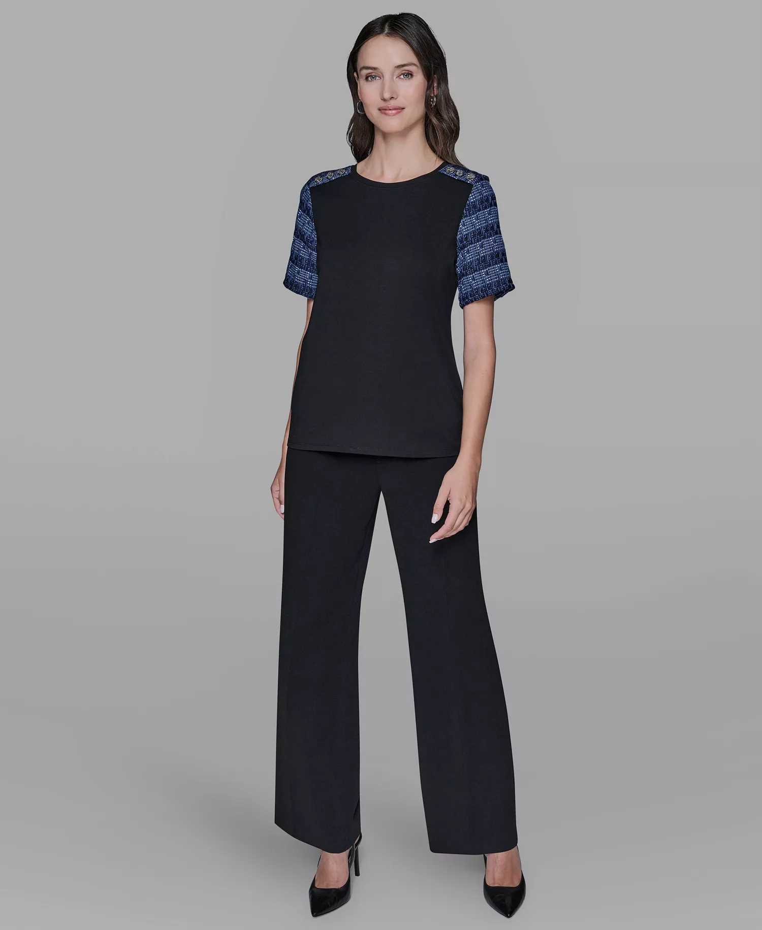 Women's Raglan Short-Sleeve Blouse - Black - L