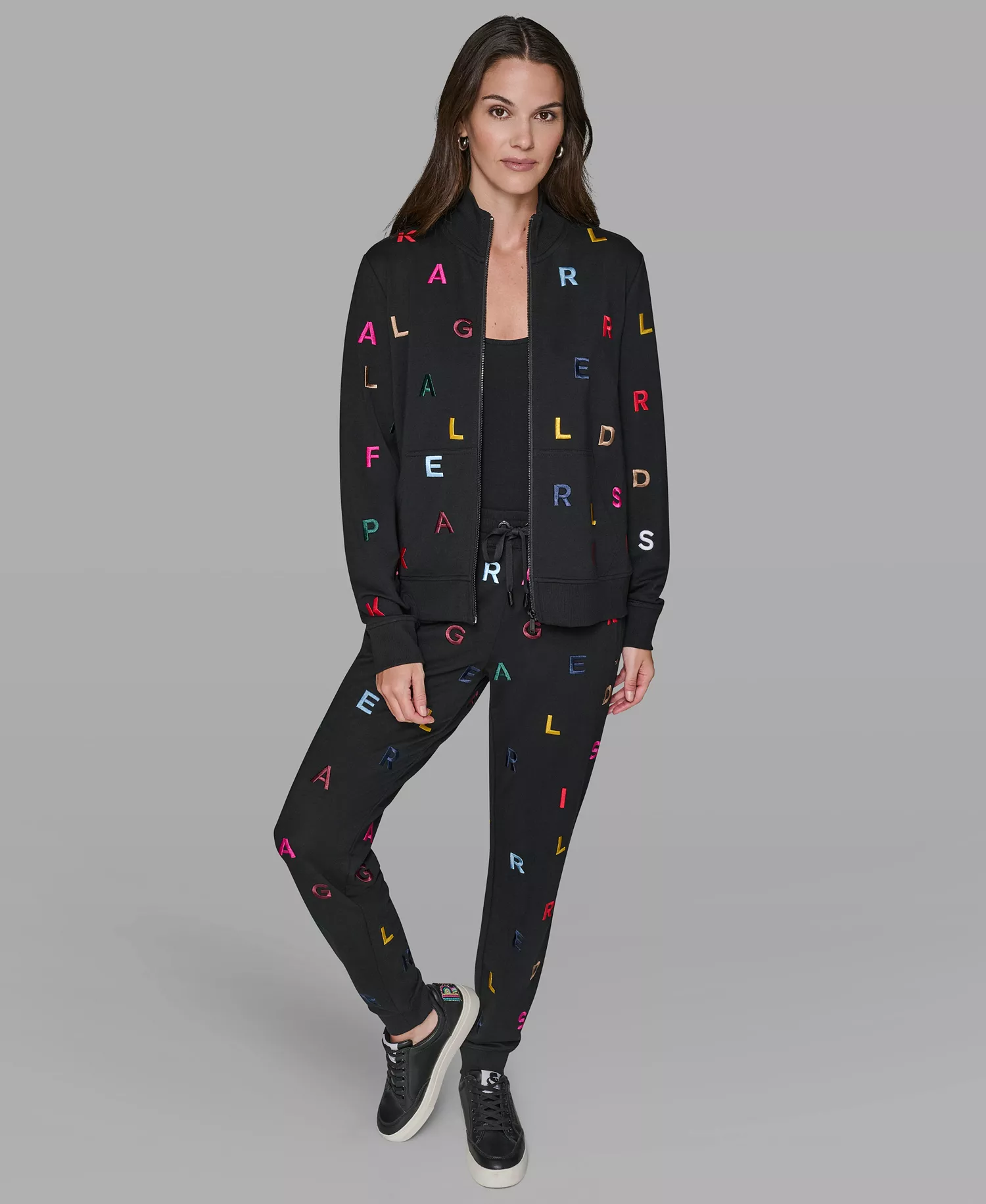 Women's Mock Neck Front Zipper Jacket - Black multi - S