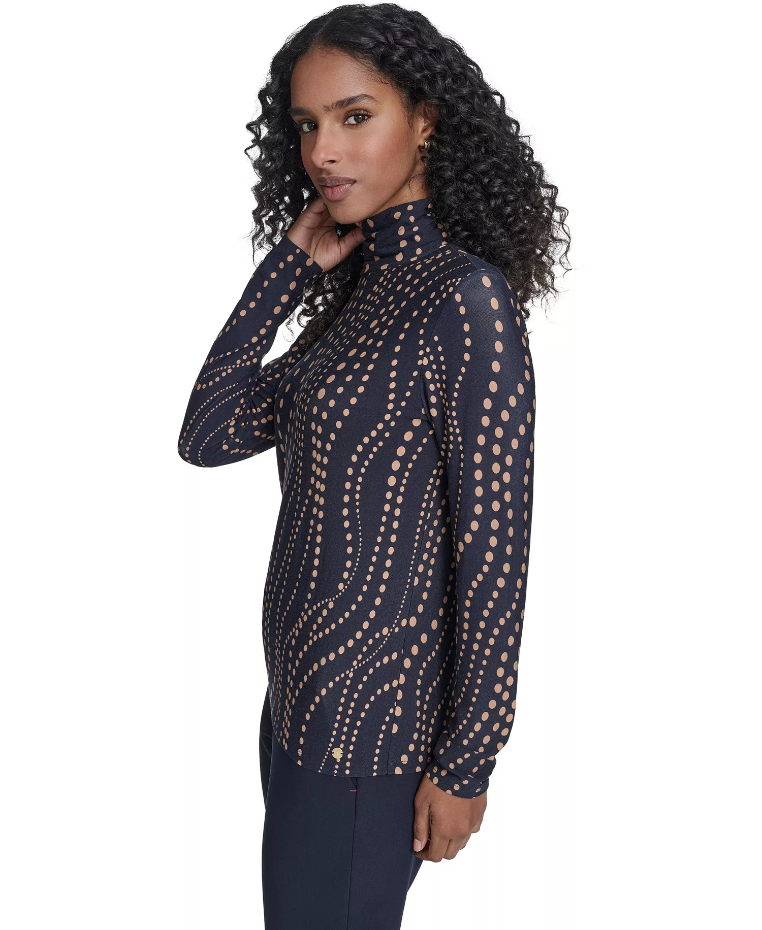 Women's Long Sleeve Cascade Dot Turtleneck Top - Midnight/ Brown Sugar - L