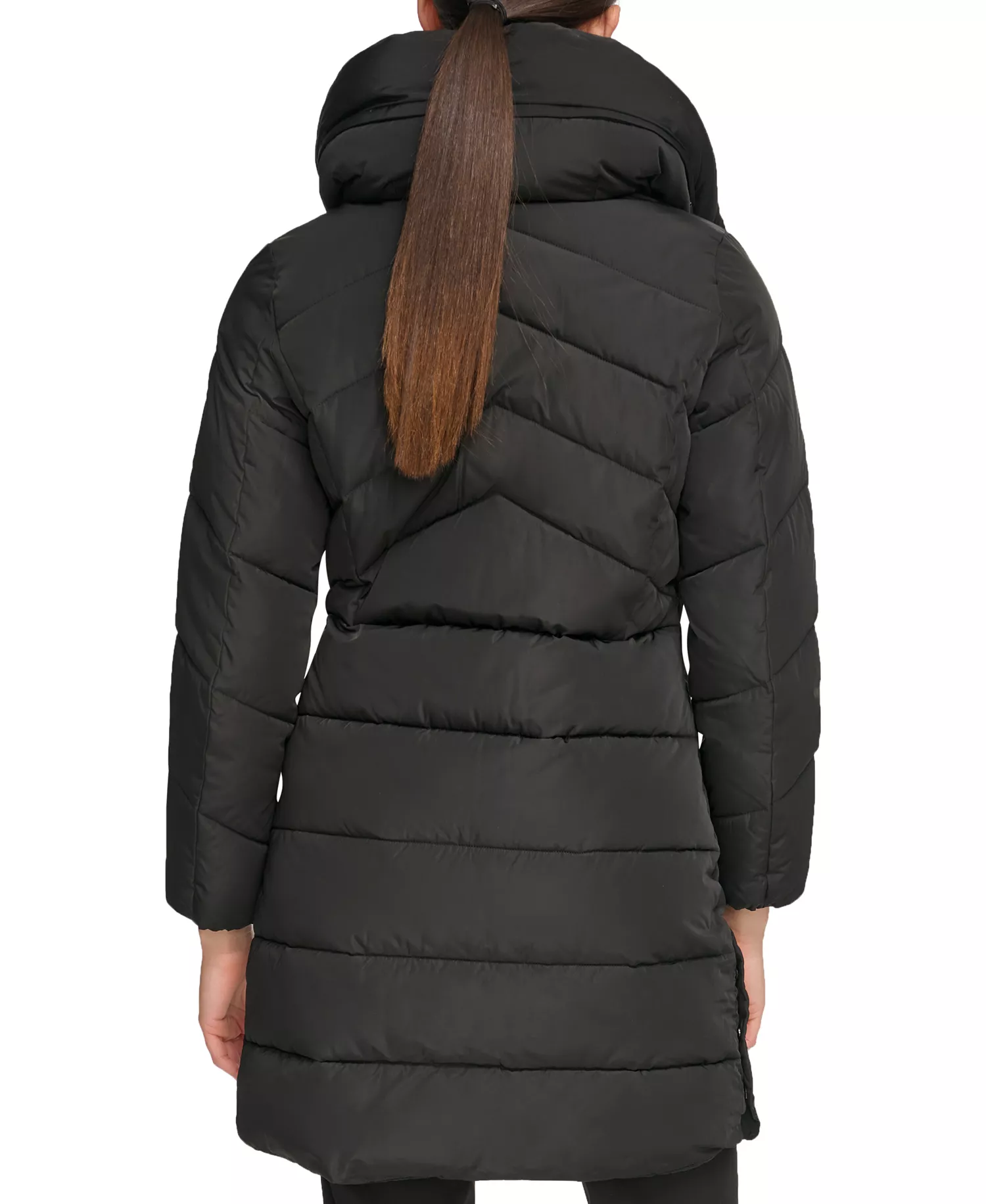 Women's Faux-Sherpa Collar Hooded Stretch Puffer Coat, Created for Macy's - Black - L