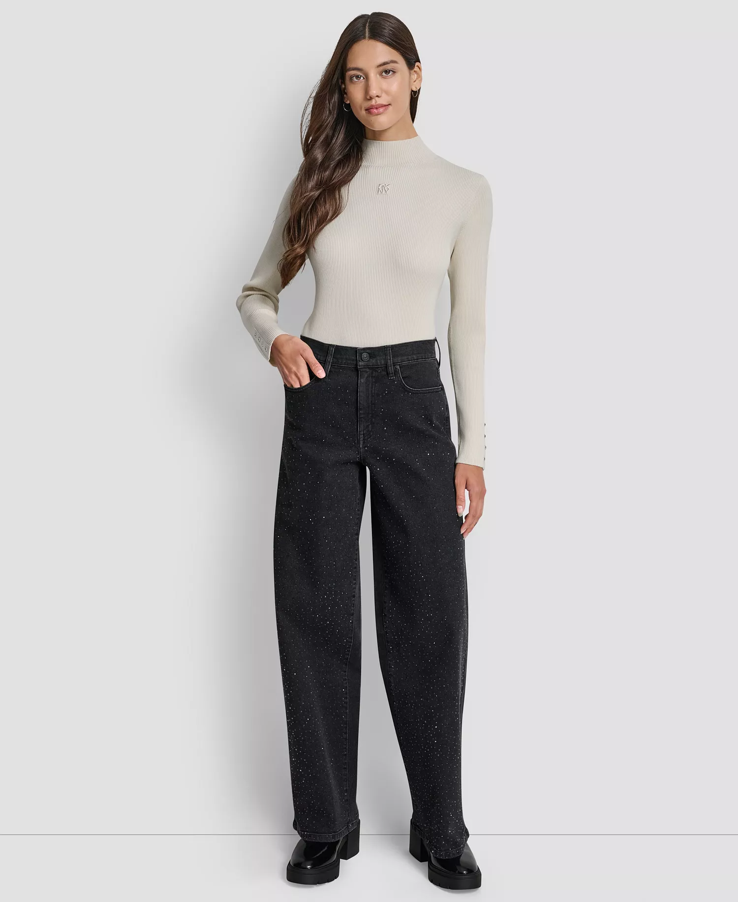 Women's Rhinestone High-Rise Wide-Leg Jeans - Anchor1 - 24