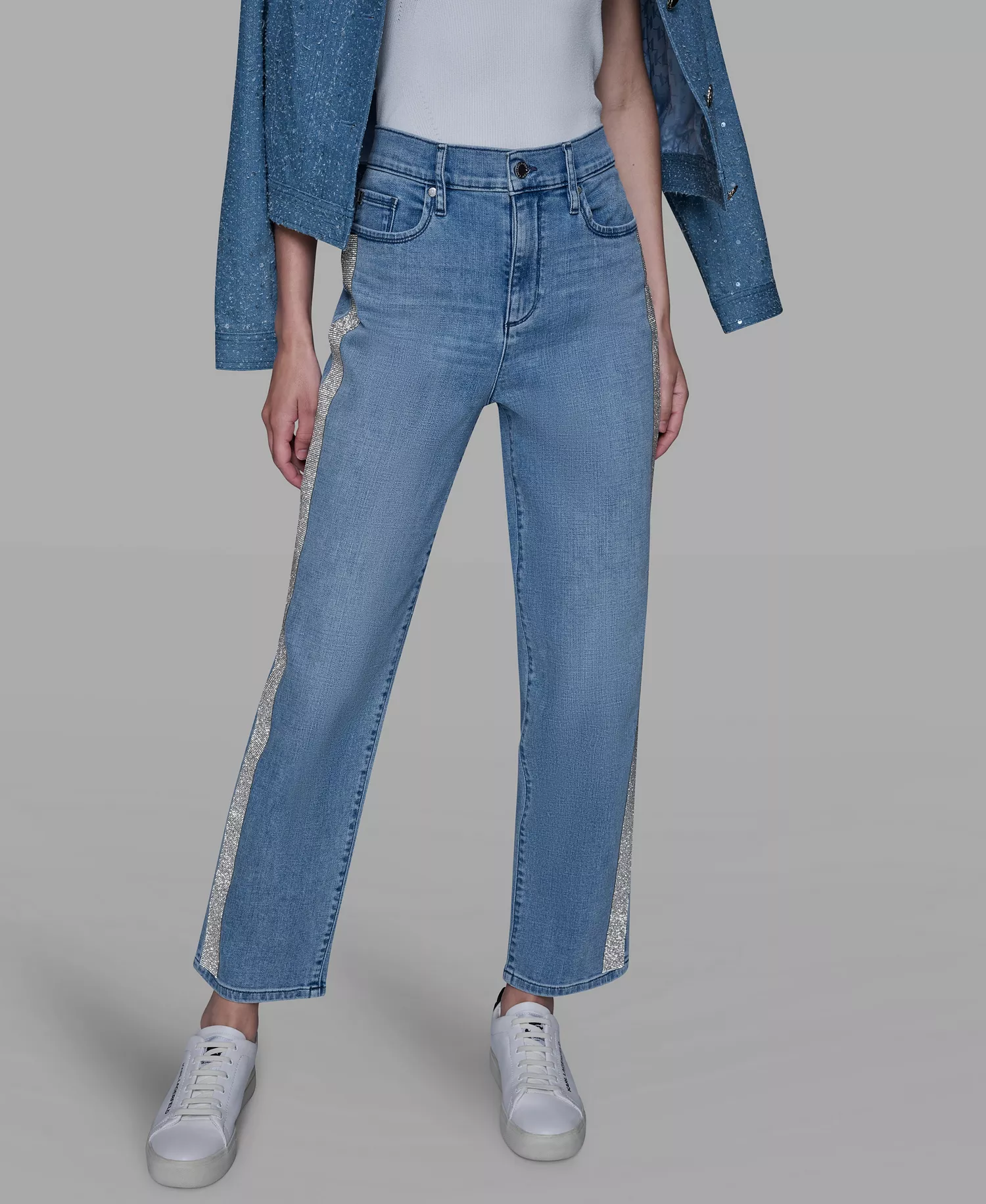 Women's Rhinestone Stripe Detail Jeans - Brisk Blue - 10