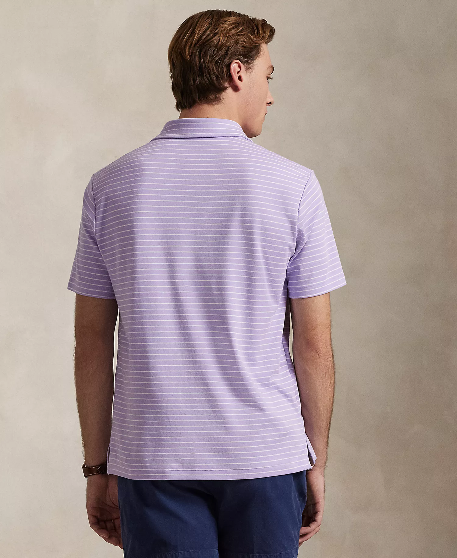 Men's Classic-Fit Striped Soft Cotton Polo Shirt - Purple/whi - XS
