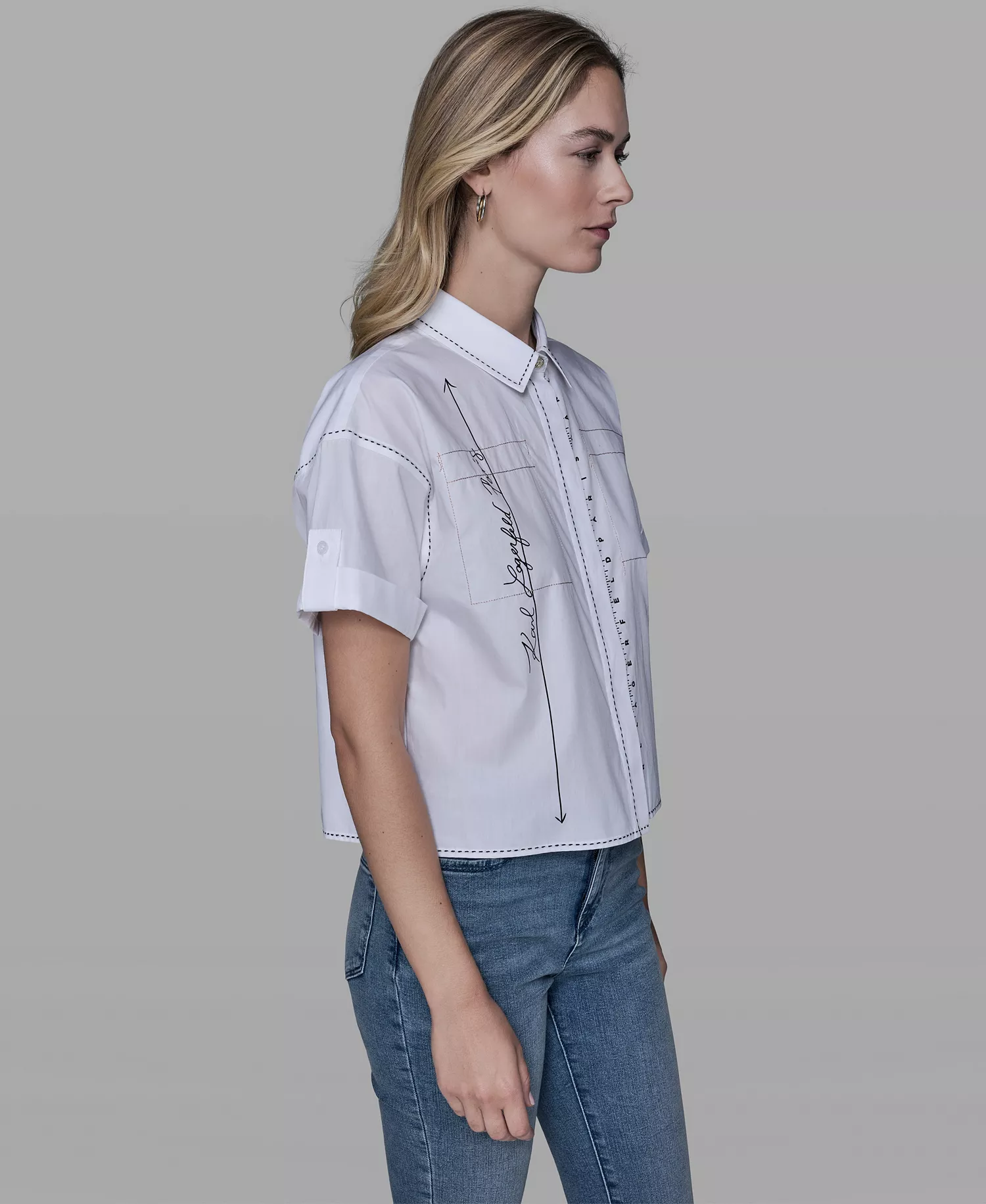 Women's Collared Short-Sleeve Blouse - White - L
