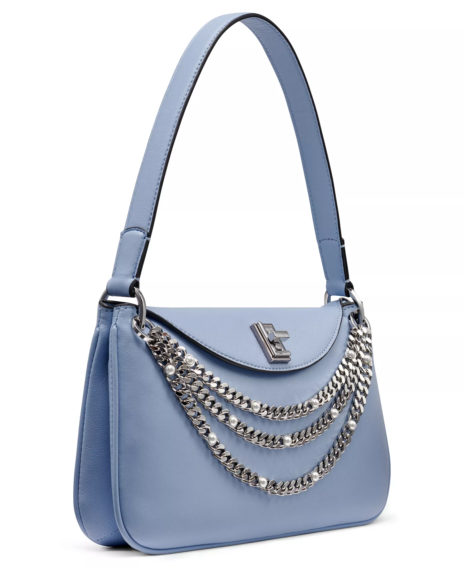Nadine Leather Slim Shoulder Bag  - Blue Aura - Small