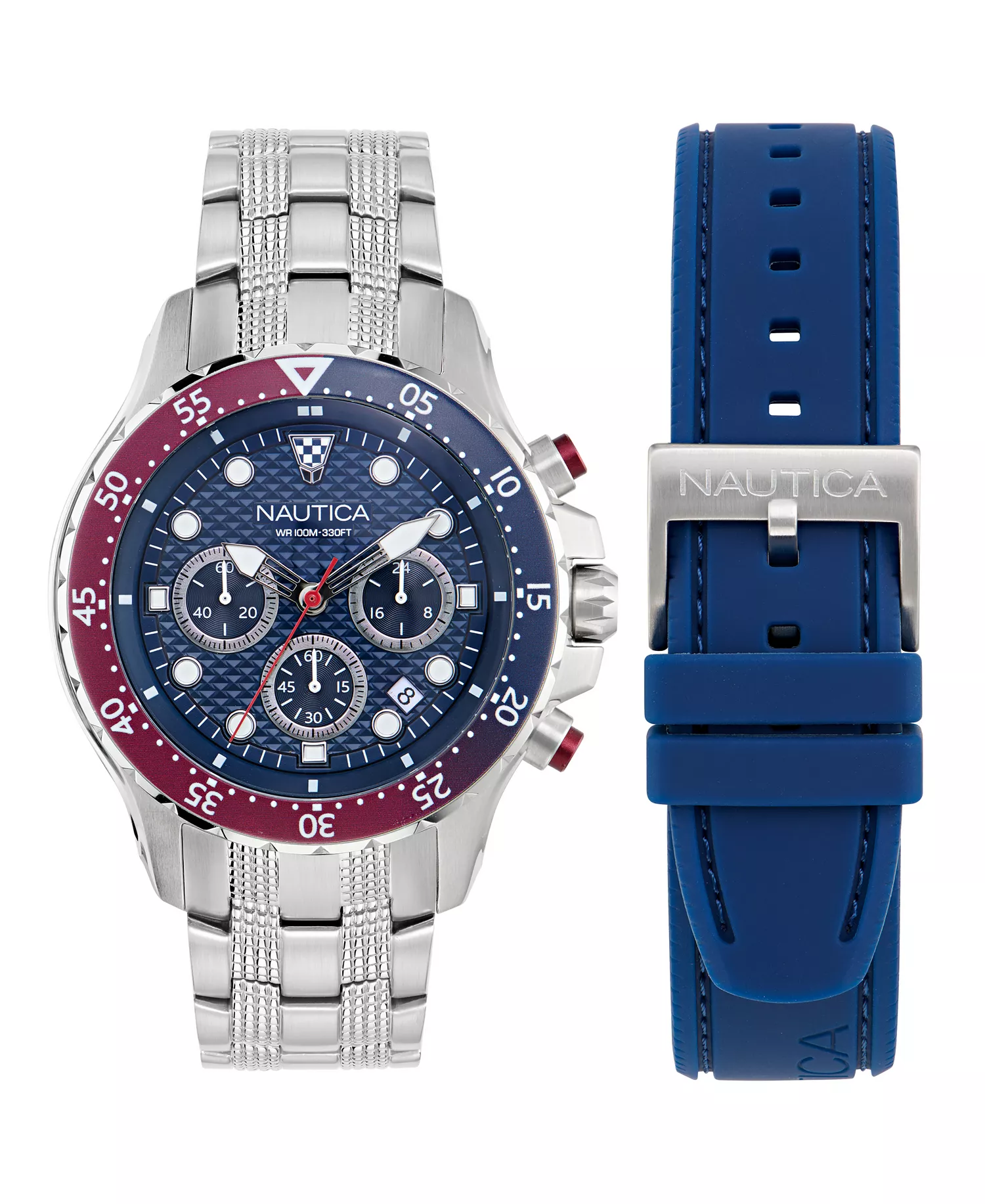 Men's Chronograph Silver-Tone Stainless Steel Watch Set, 44mm - Silver Tone - No Size