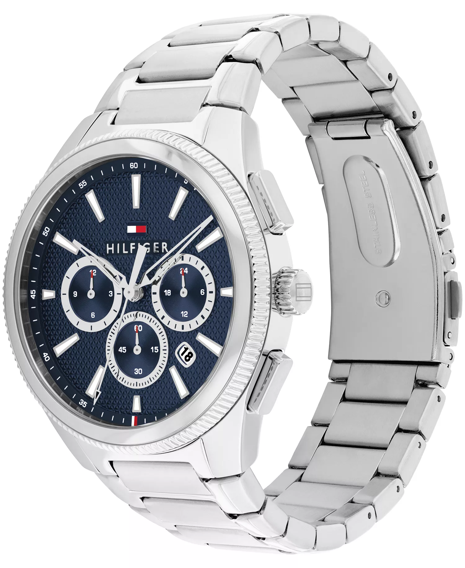 Men's Multifunction Silver Tone Stainless Steel Bracelet Watch, 43mm - Blue - No Size