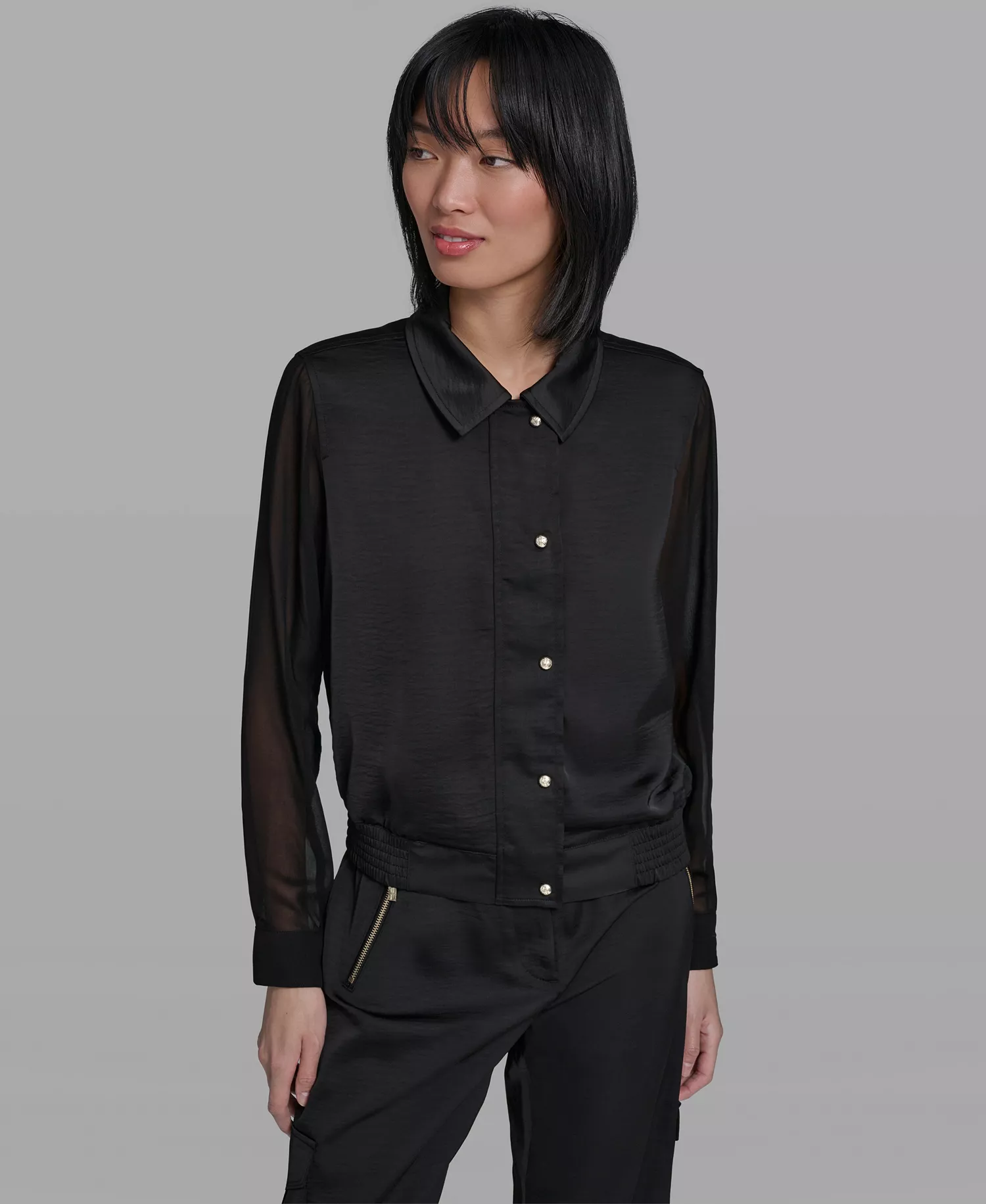 Women's Collared Shacket - Black - L