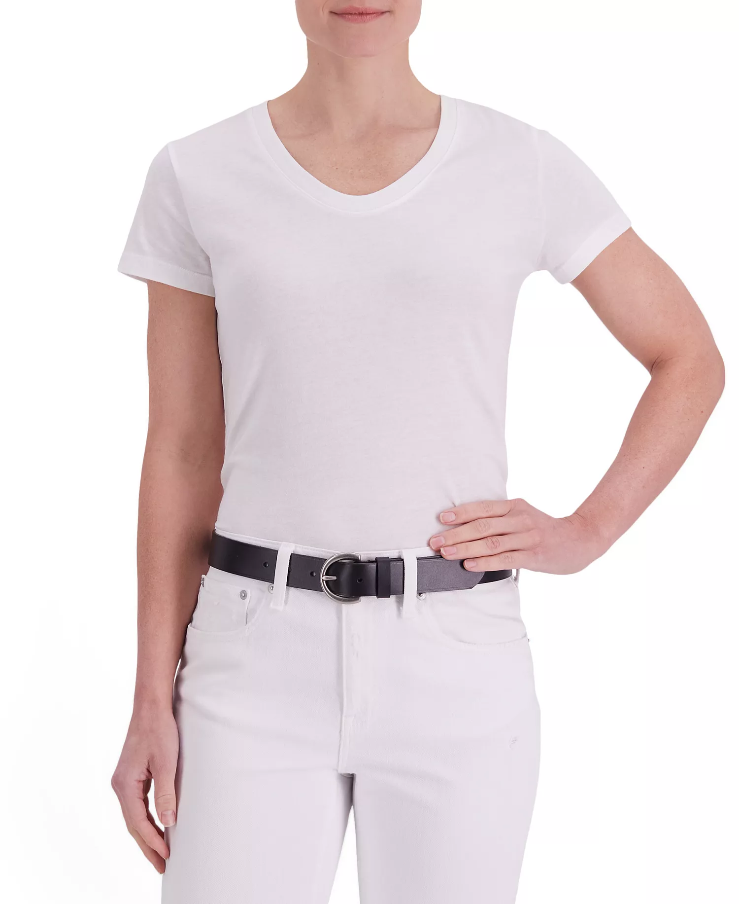 Women's Heat Creased Casual Leather Pant Belt - Black - L