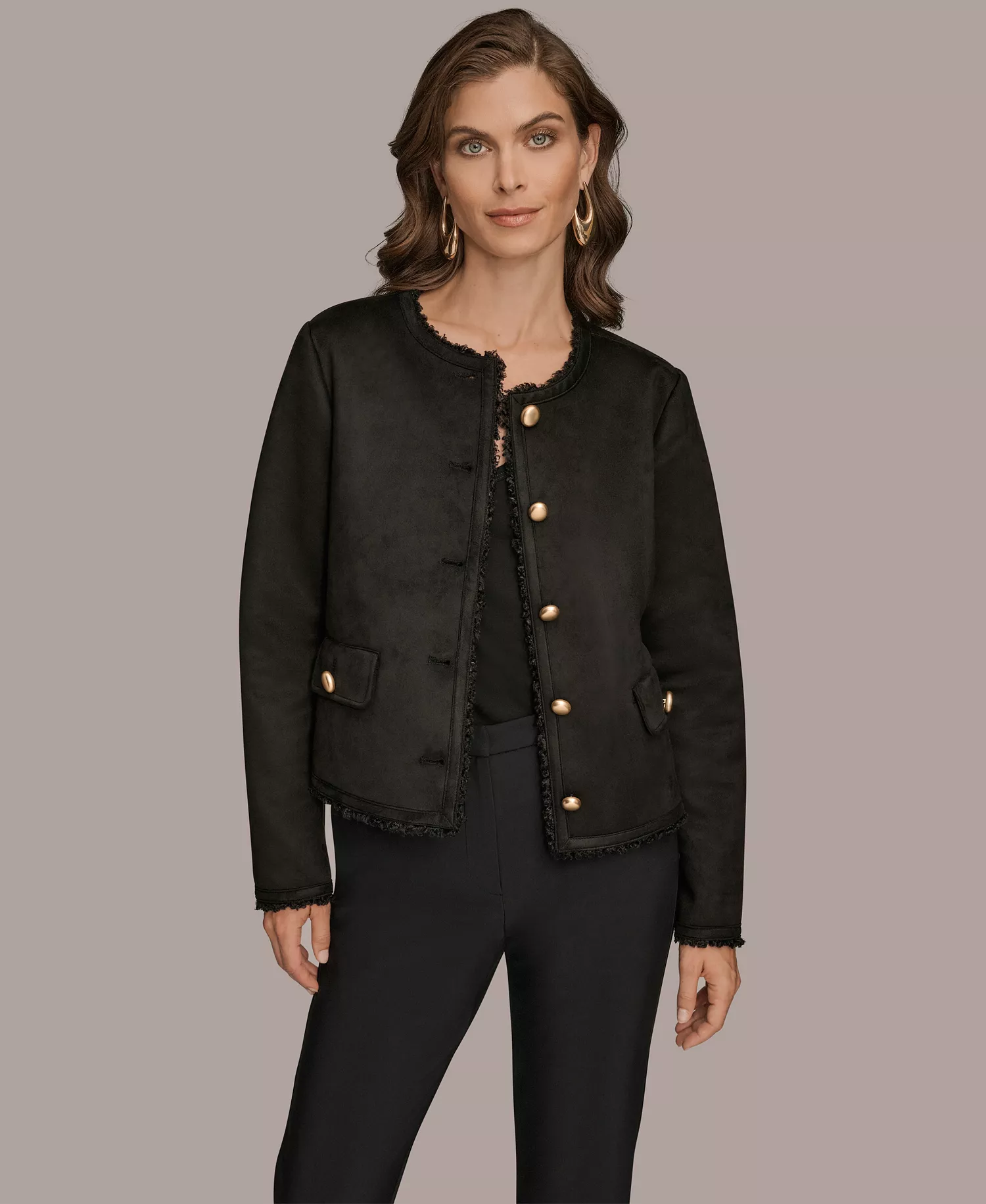 Women's Button Front Boxy Coat - Black - L