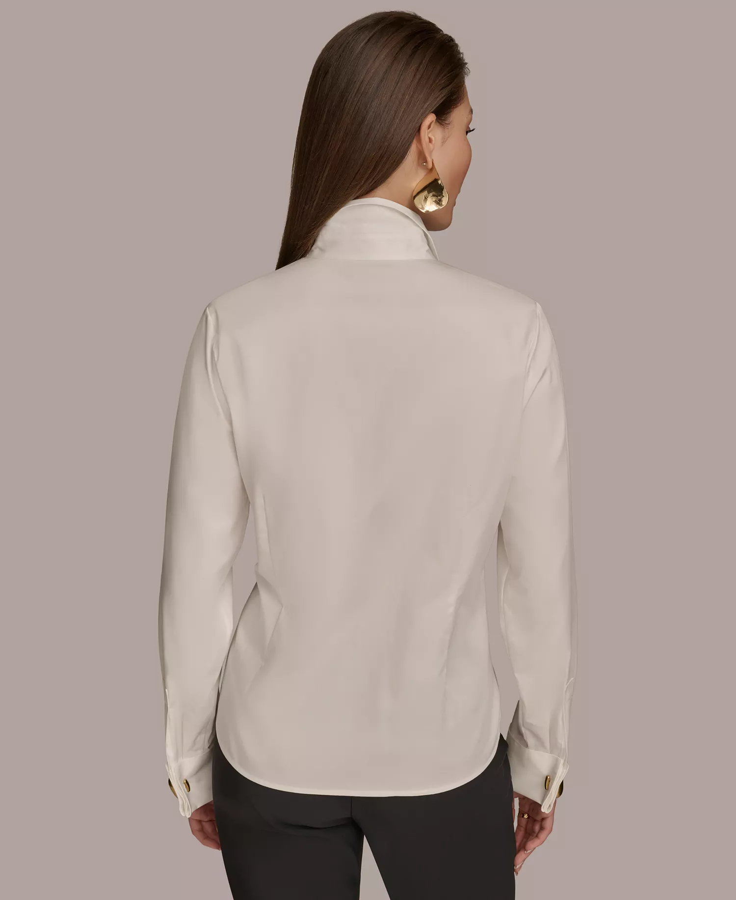 Women's Wrist-Hardware Button-Down Shirt - Cream - L