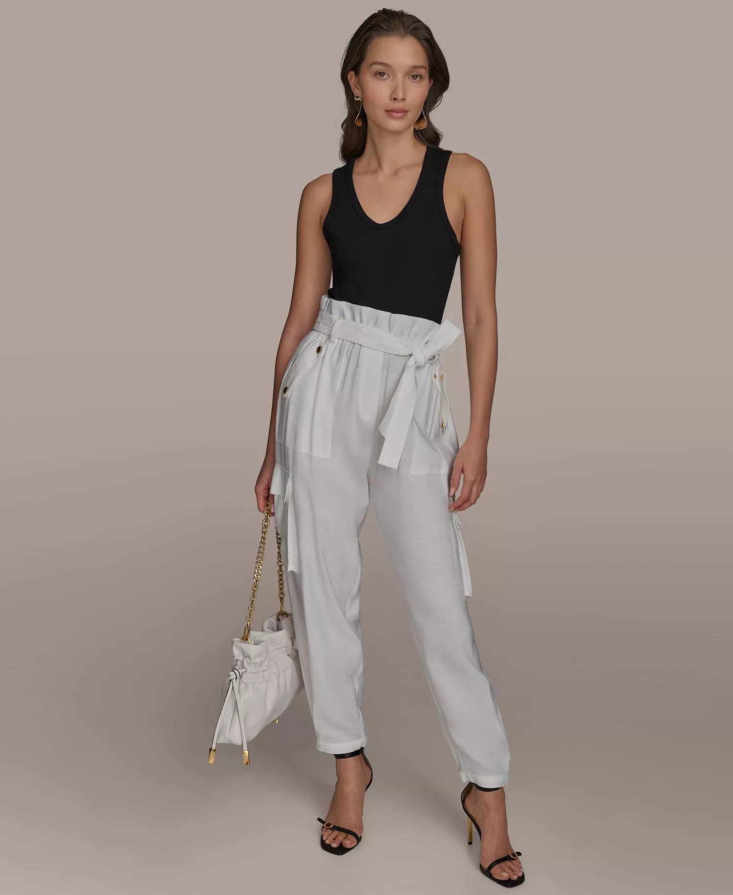Women's Belted Cargo Pants - Black - 16