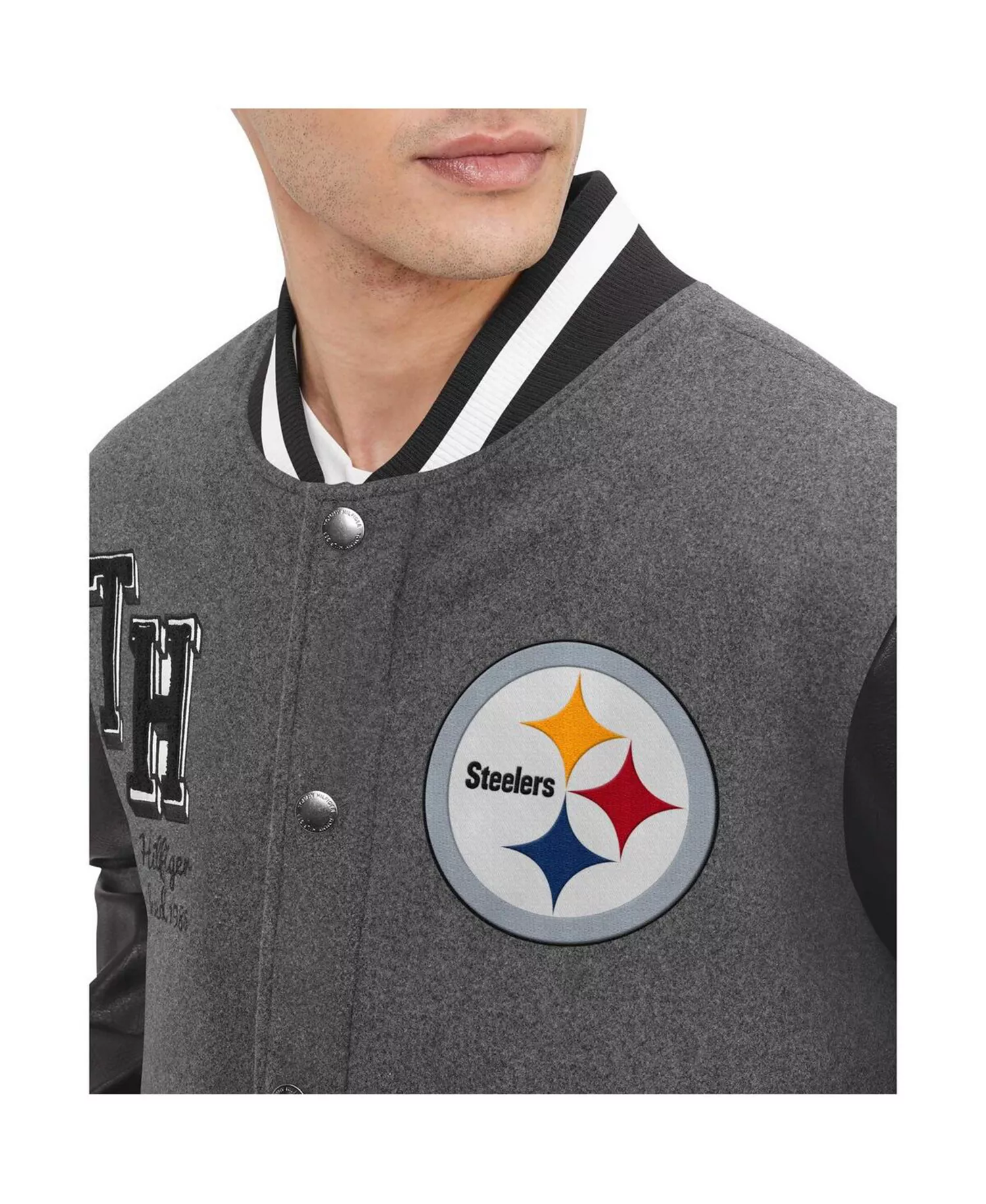 Men's Heather Gray, Black Pittsburgh Steelers Gunner Full-Zip Varsity Jacket - Heather Gray, Black - L