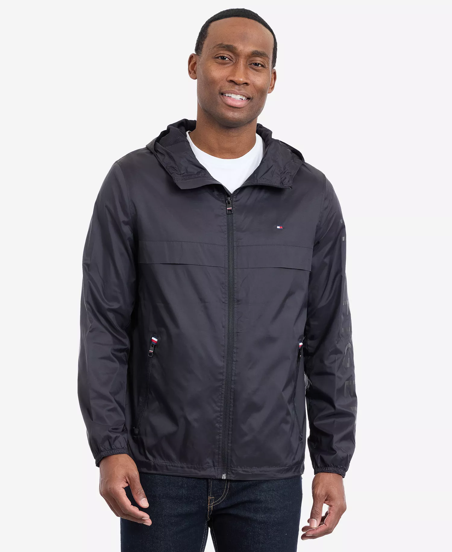 Men's Hooded Windbreaker Jacket - Black - 2XL