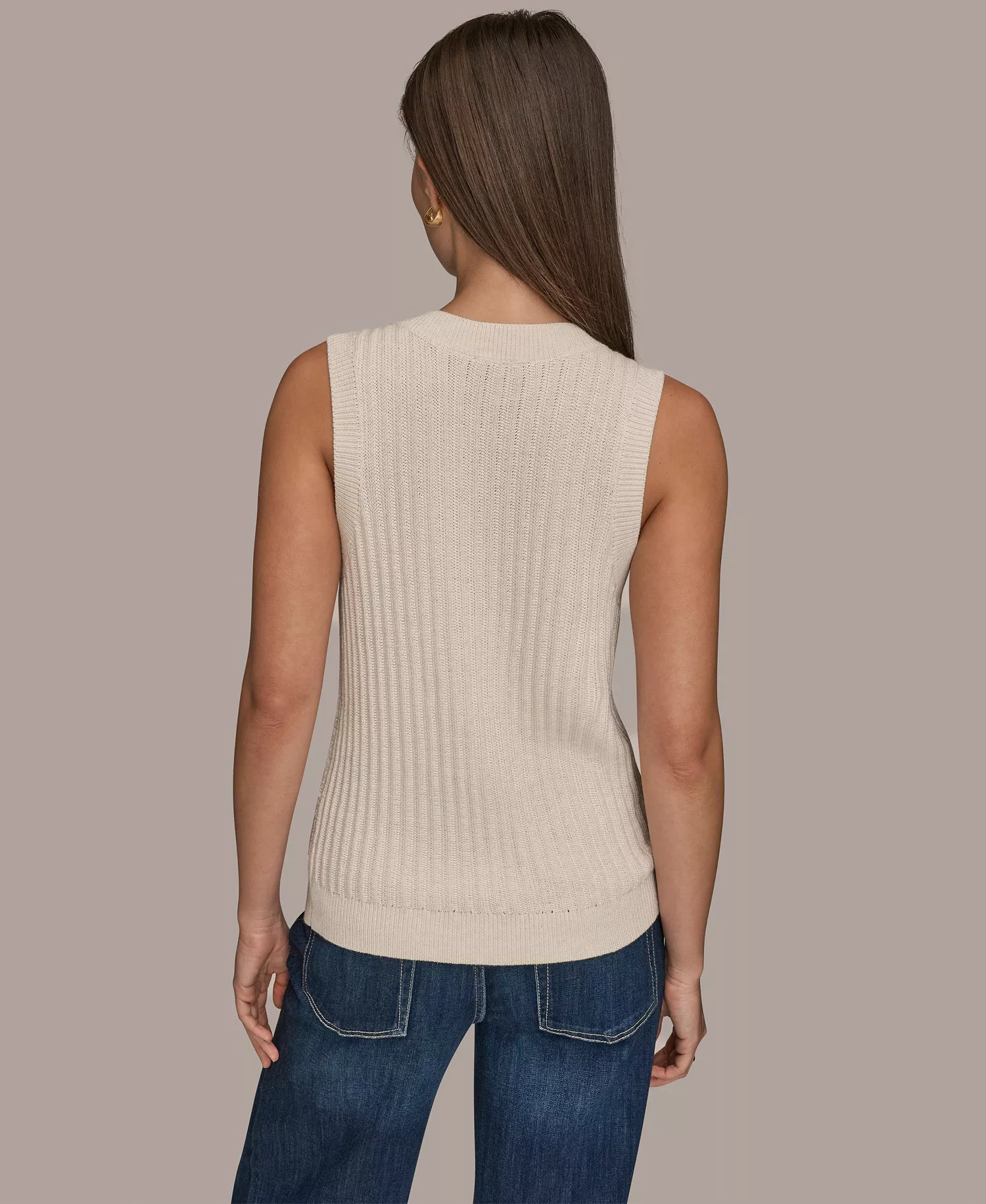 Women's Sleeveless V-Neck Loop Stitch Sweater Vest - Cream/silver - L