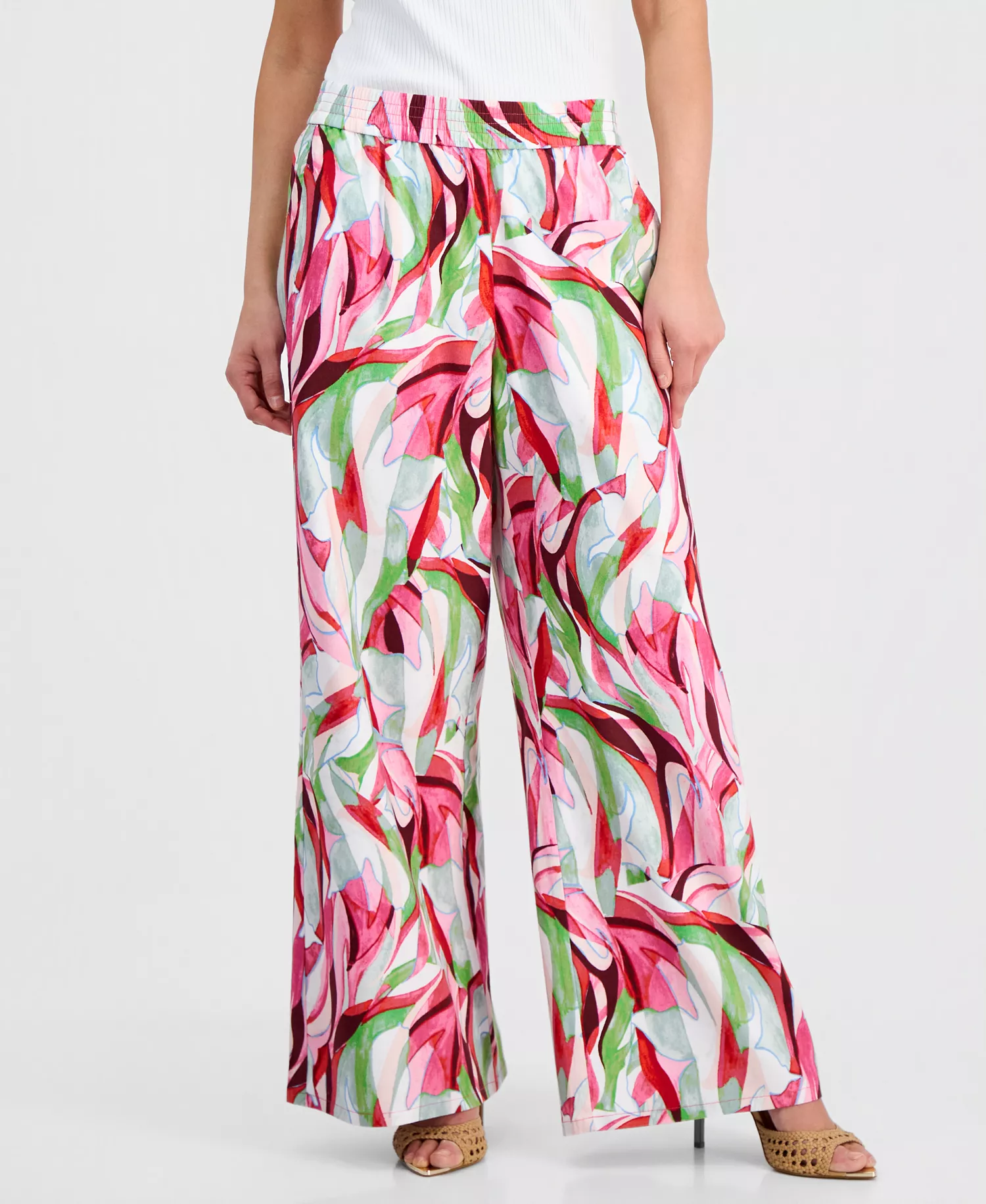 Petite Printed Wide-Leg Pants, Created for Macy's - Casey Abstract - P/L