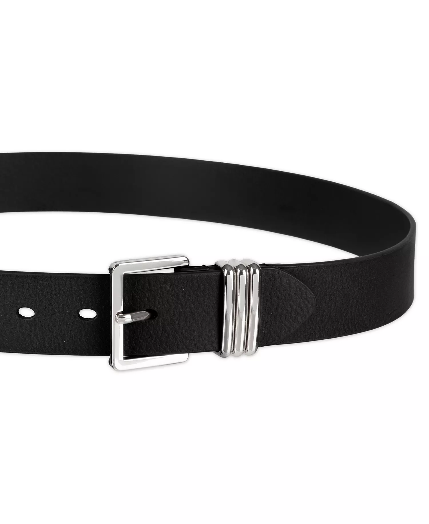 Women's Triple-Metal Strap Keeper Casual Leather Belt - Black - L