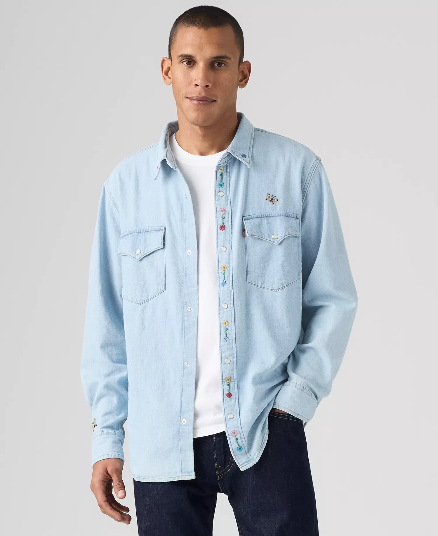 Premium Men's Relaxed-Fit Western Embroidered - Spring Flowers - 2XL