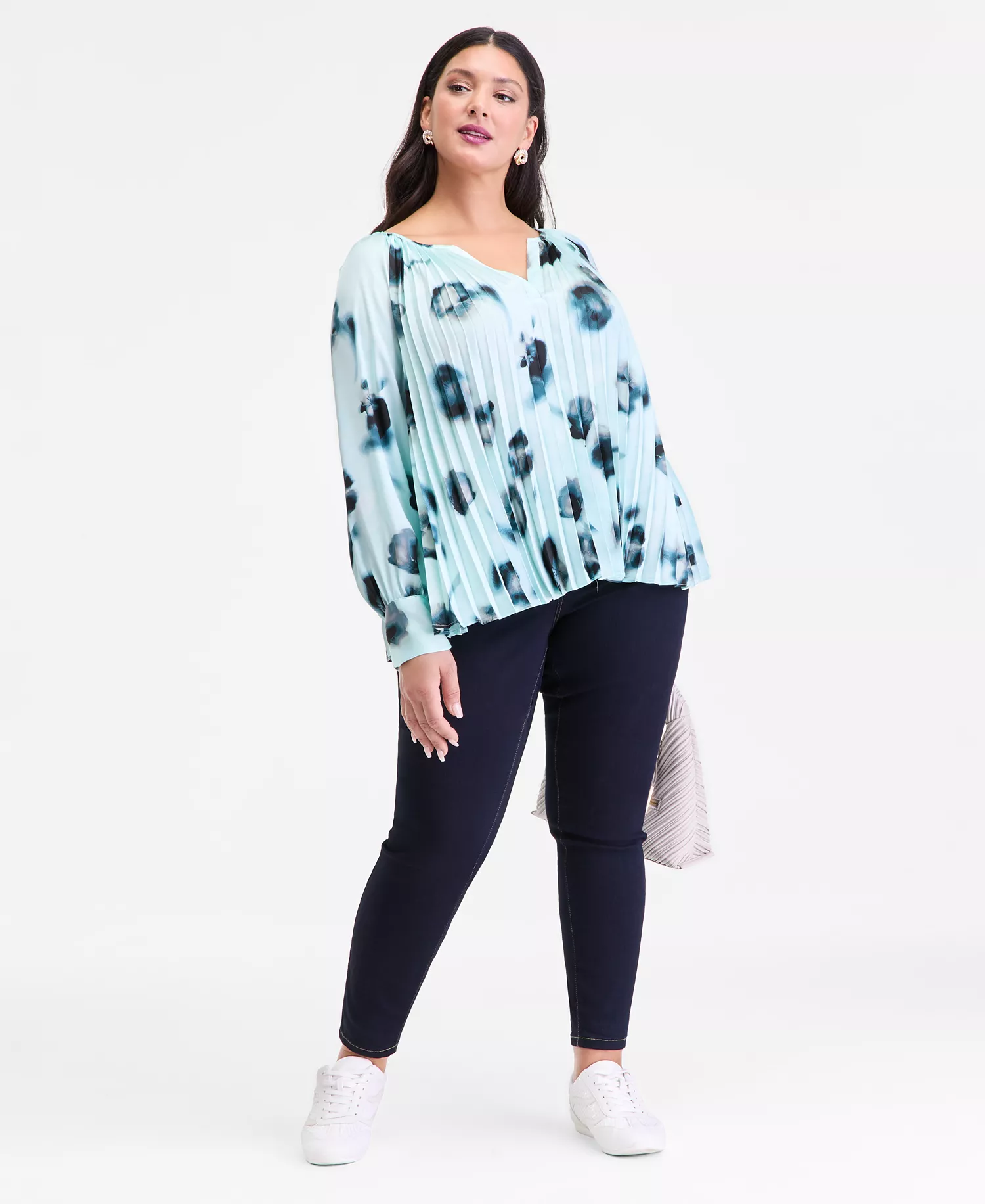 Plus Size Printed Pleated Split-Neck Blouse, Macy's Exclusive  - Millie Garden - 0X