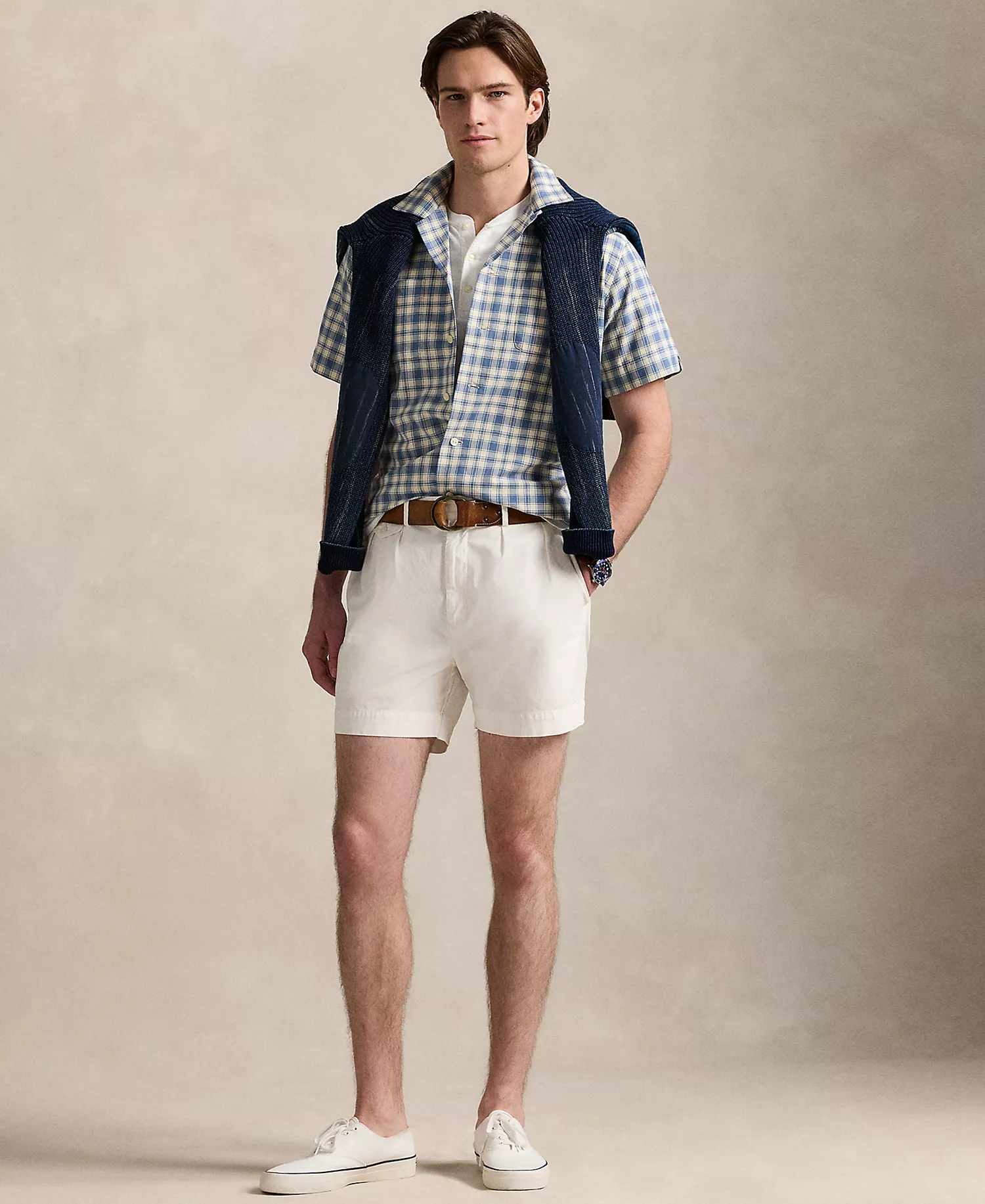 Men's Classic-Fit Plaid Oxford Camp Workshirt - Blue/cream - XS