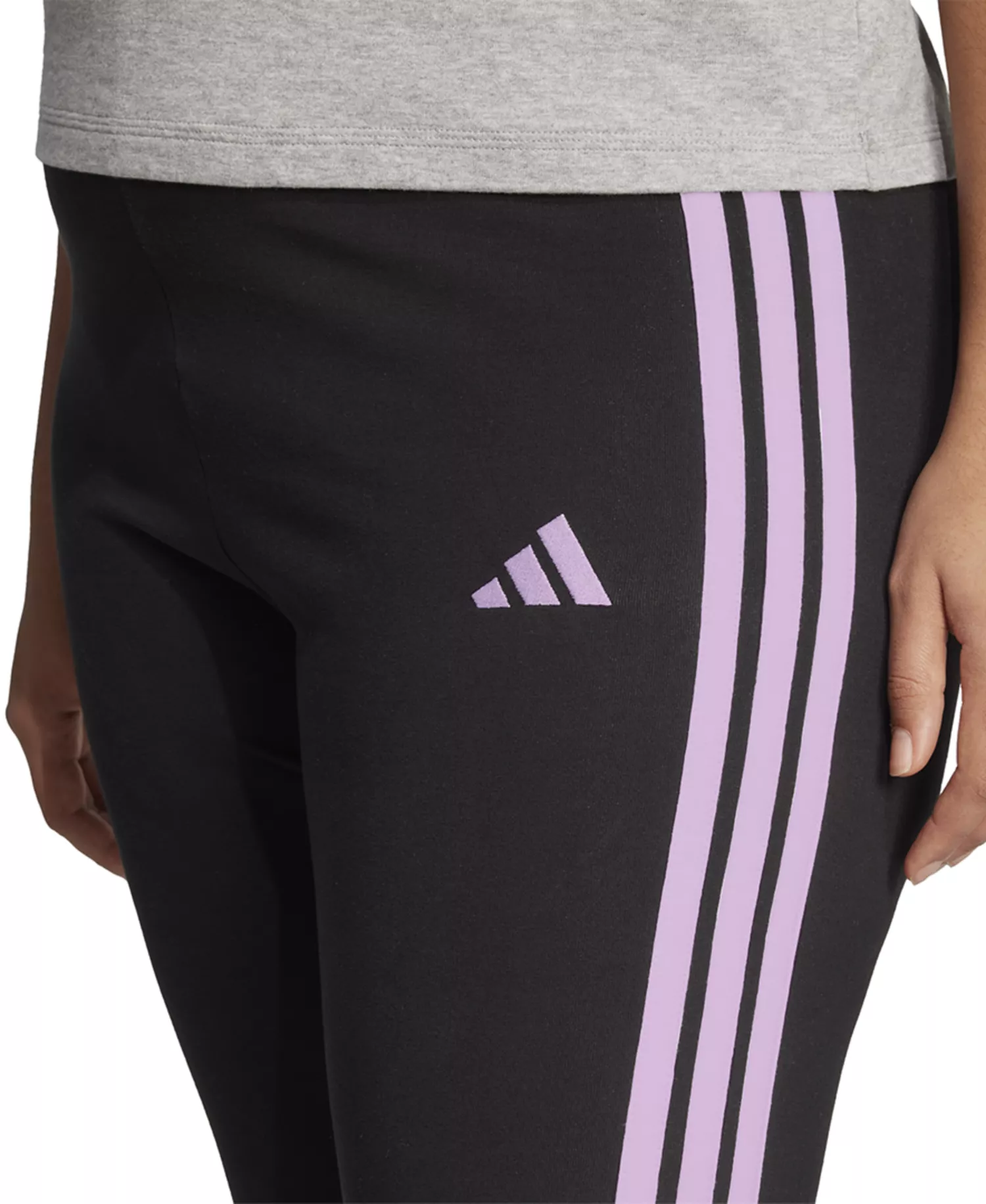 Plus Size Essentials 3-Stripes Cotton Leggings - Black/Clear Pink - 1X