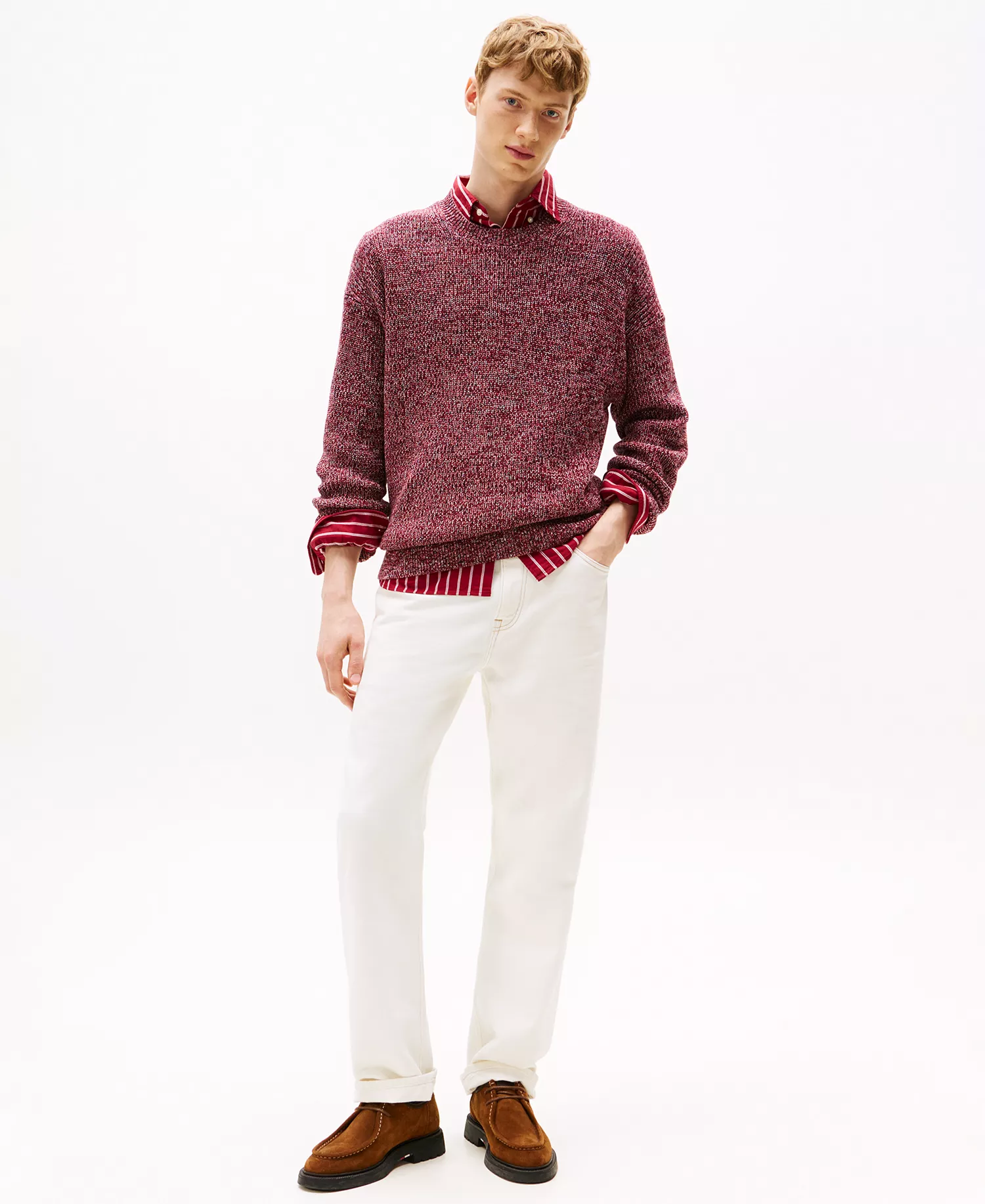 Men's Mouline Ribbed Crewneck Sweater - Regatta Red - L