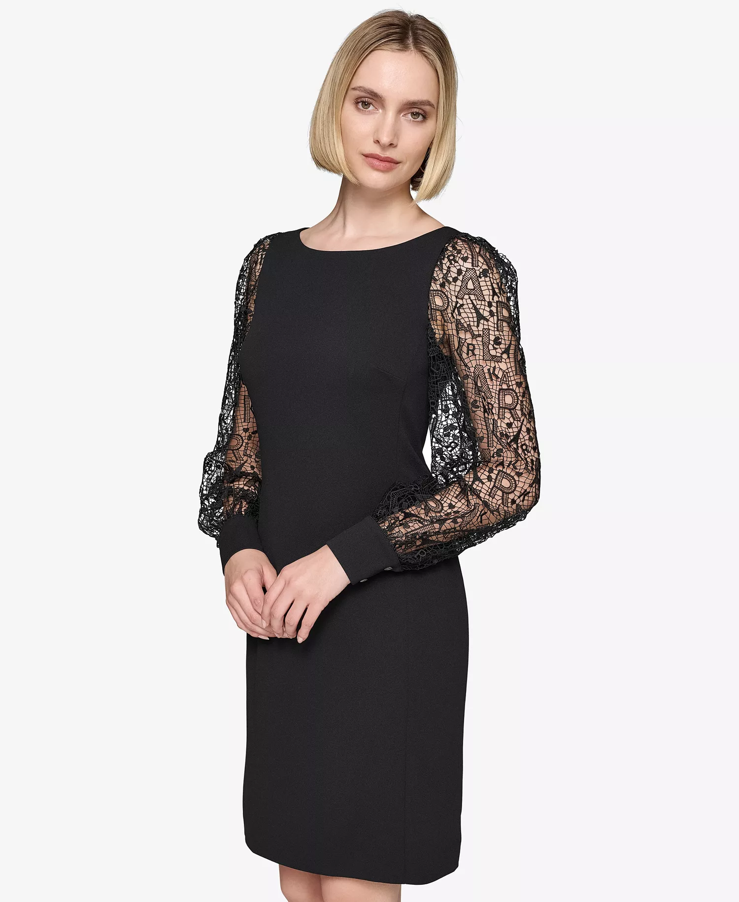 Women's Lace-Sleeve Dress - Black - 10