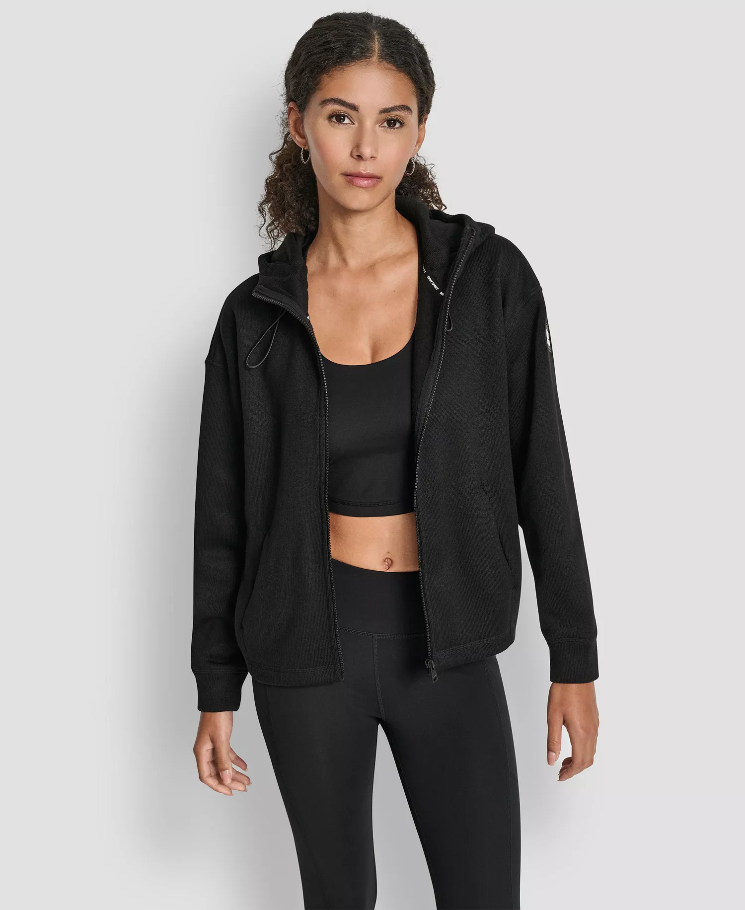 Women's Hooded Neck Zipper Jacket - Black - L