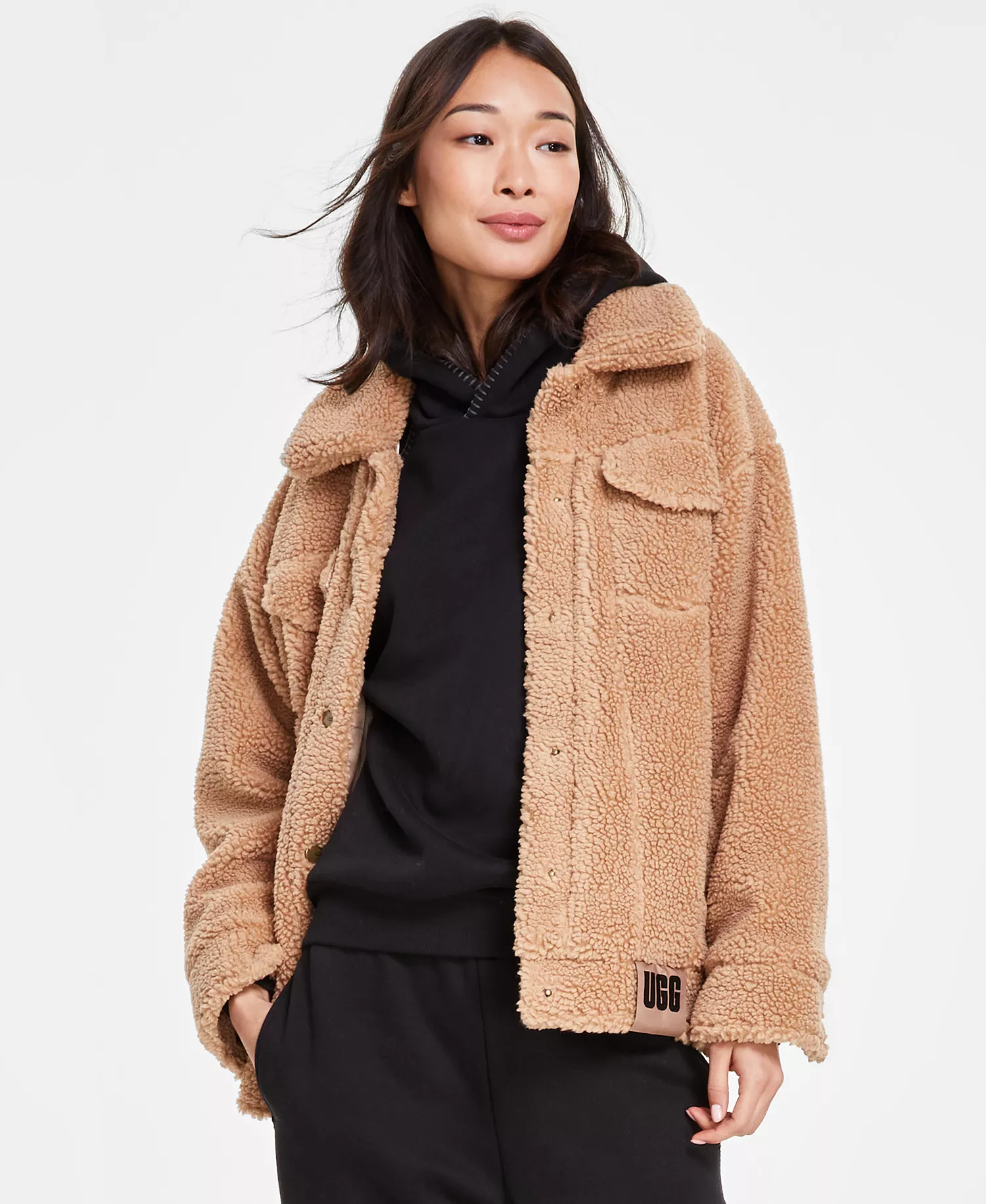 UGG Women's Frankie Sherpa Fleece Trucker Jacket - Camel Brown - L