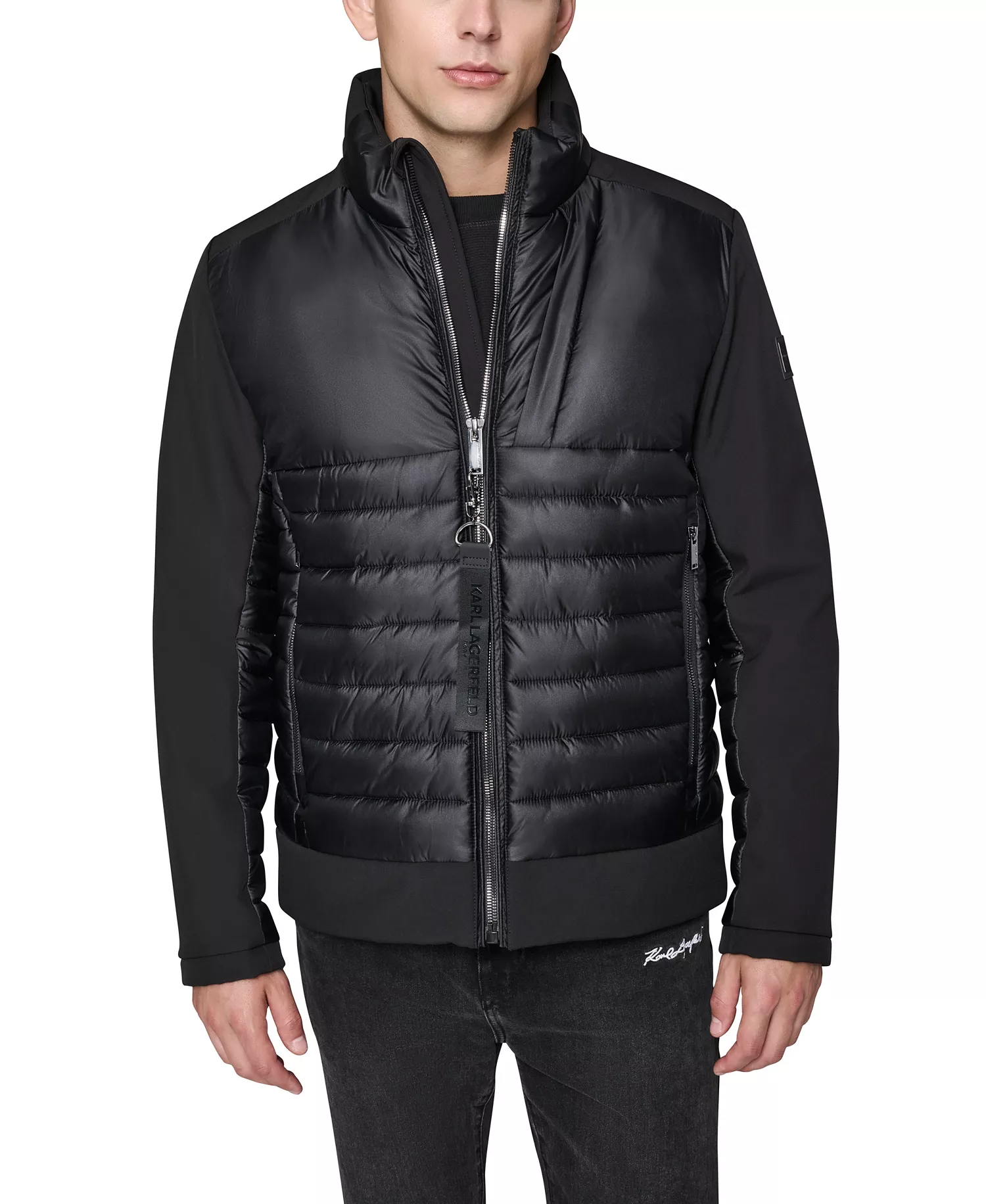 Men's Mixed Media Quilted Jacket - Black - 2XL